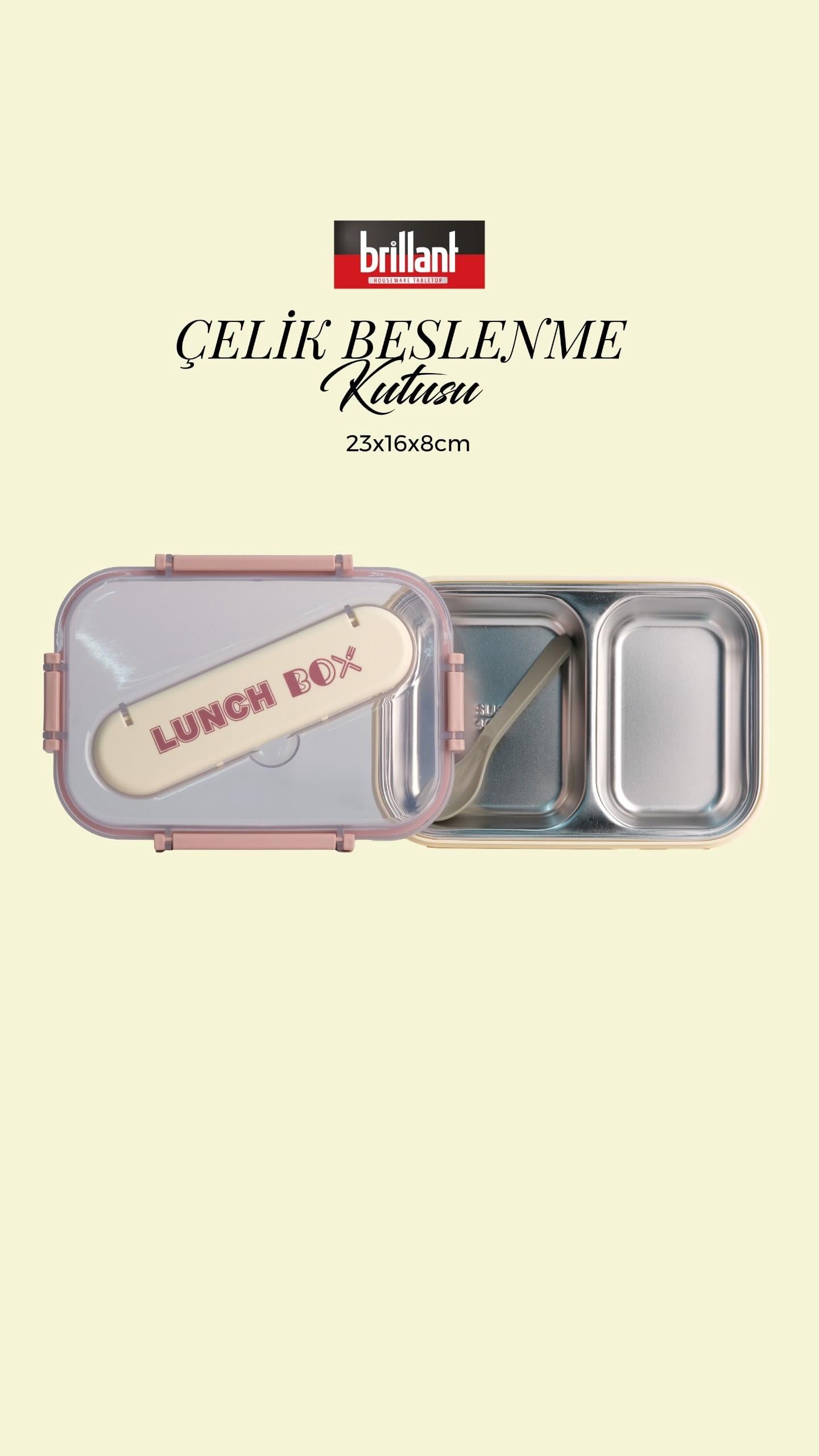 BRİLLANT 2 Bölmeli Paslanmaz Çelik Lunch Box BR-6669 23x16x8cm 