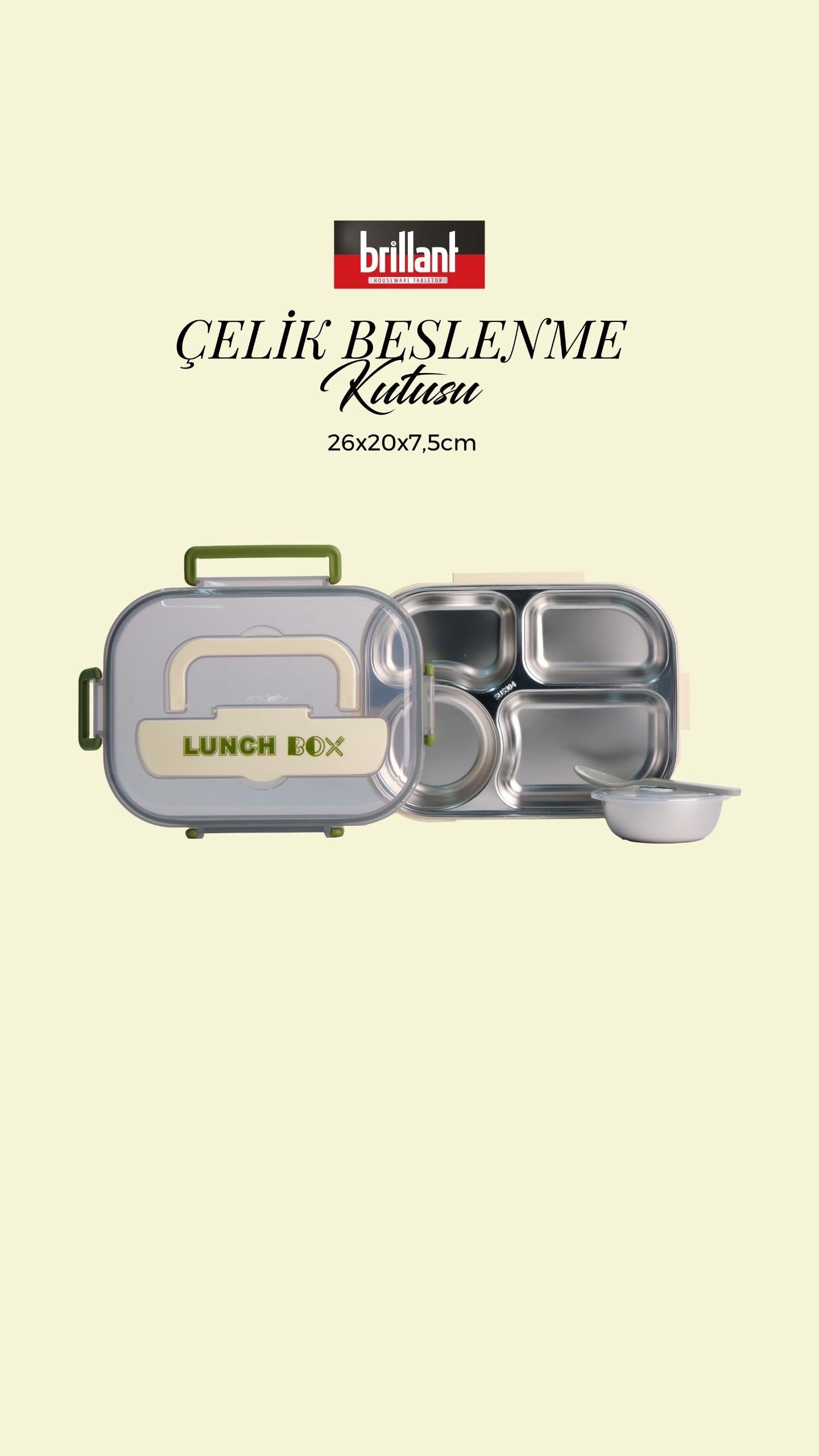BRİLLANT 4 Bölmeli Paslanmaz Çelik Lunch Box BR-6673 26x20x7,5cm 