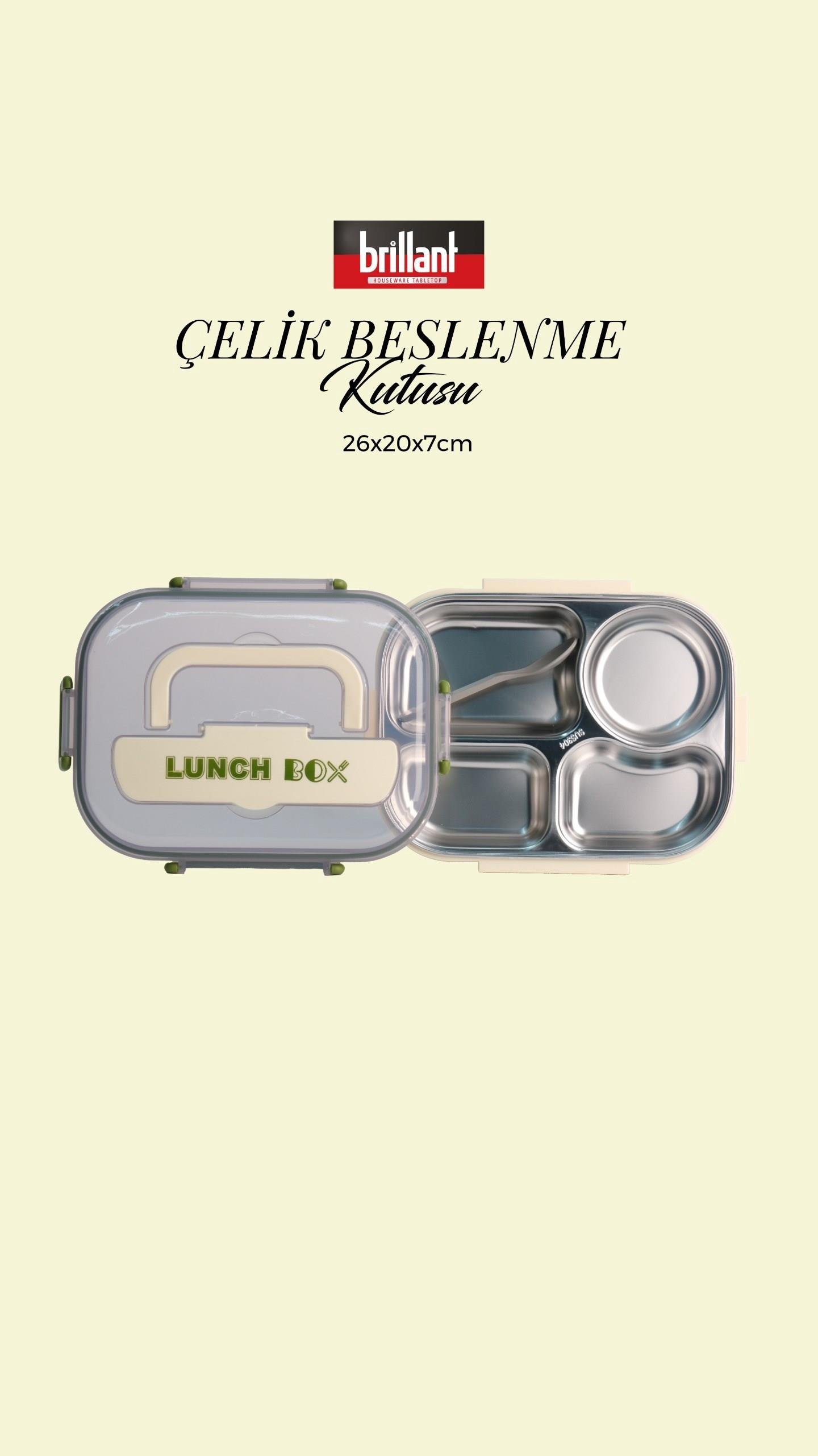 BRİLLANT 4 Bölmeli Paslanmaz Çelik Lunch Box BR-6671 26x20x7cm 