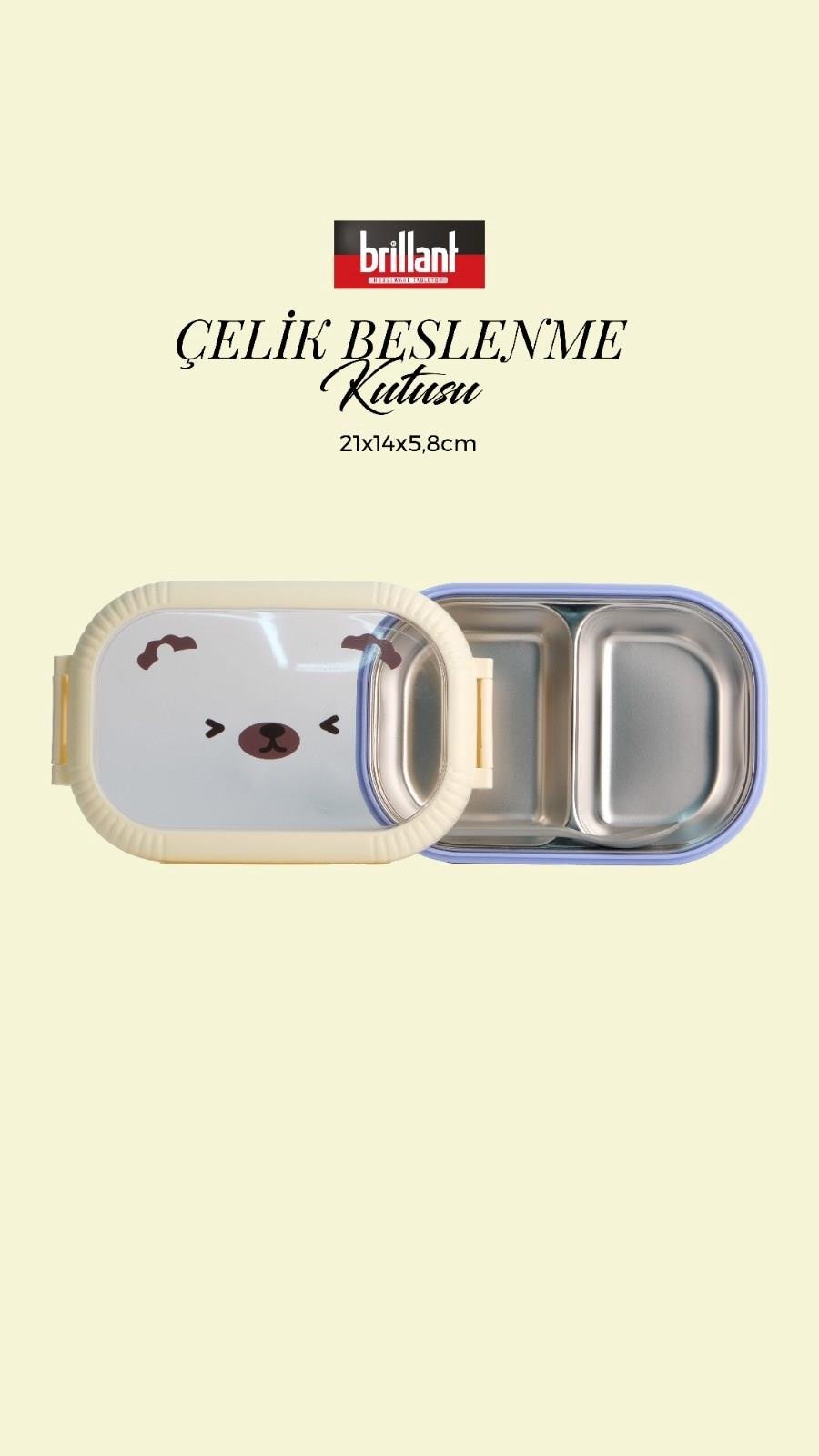 BRİLLANT Çelik 2 gözlü Sevimli Bölmeli Bento Lunch Box  BR-6664 21x14x5,8cm 