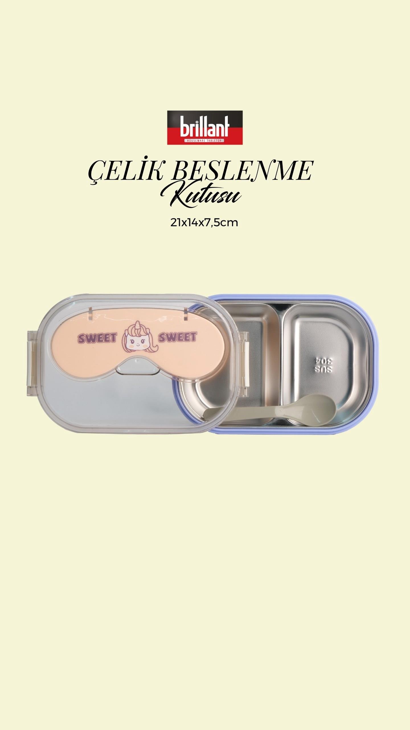 BRİLLANT Çelik 2 Gözlü Sweet Bölmeli Bento Lunch Box BR-6665 21x14x7,5cm 