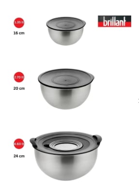 BRİLLANT KARIŞTIRMA KABI CLK-KK-6195 ACUBENS 3LÜ RENDELİ ÇELİK x6