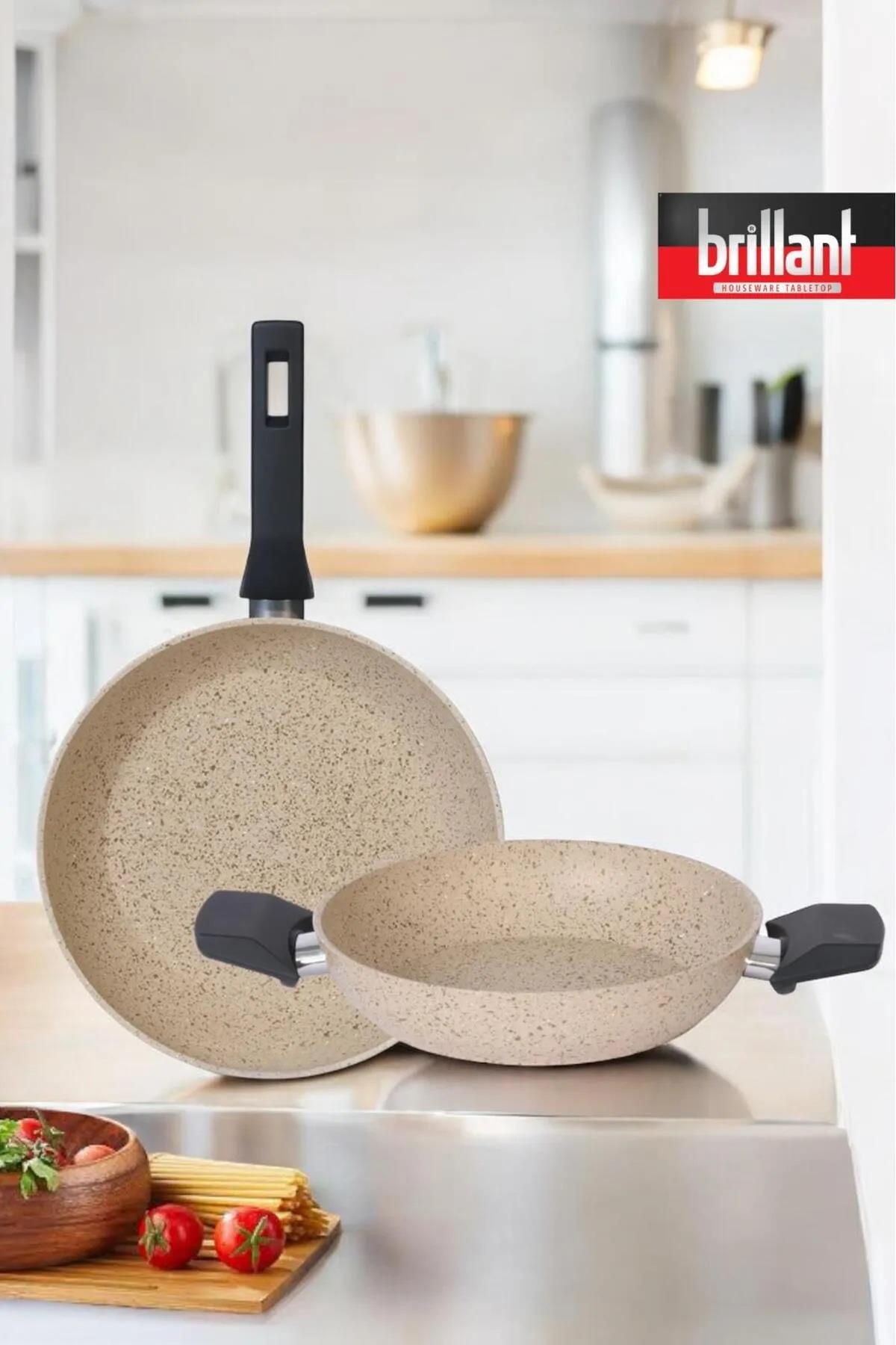Brillant Lüks Granit 2'li Tavan Sahan Seti 26/20 Cm Yanmaz Yapışmaz Tava Sahan Seti