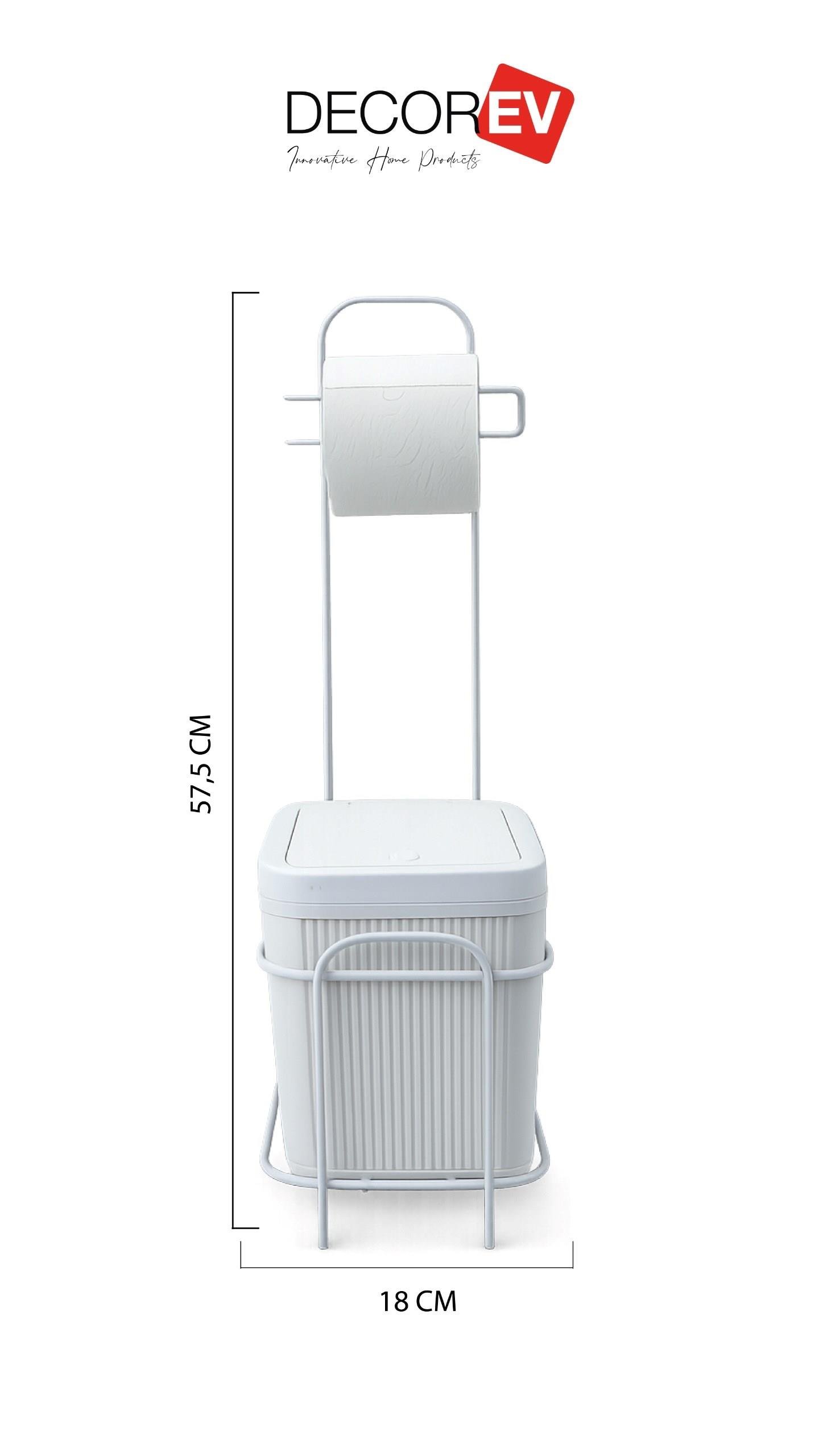 Decorev Metal Standlı Click Kapaklı Banyo Kovası & Tuvalet Kağıtlıklı Banyo Seti 