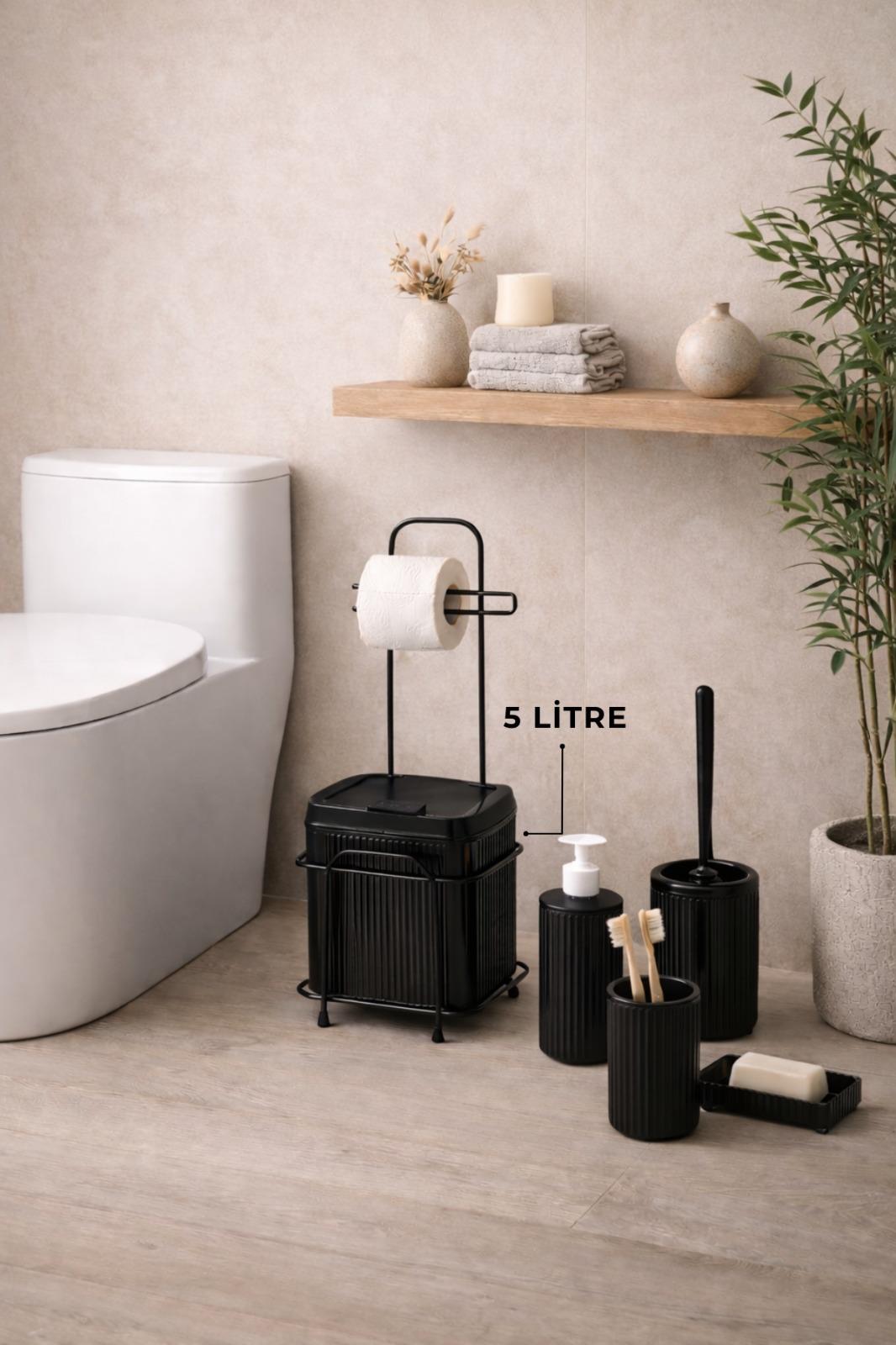 DECOREV STANDLI WC - BANYO SETİ DC-6361 FYD 5Prc SİYAH 