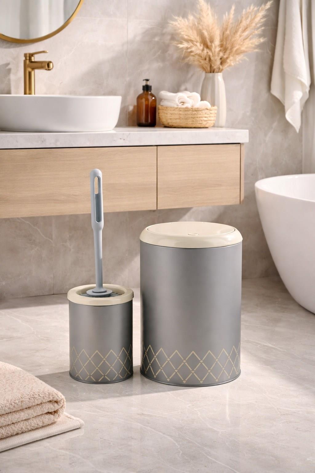 Geometrik Zikzak Desenli 2'li Banyo Seti