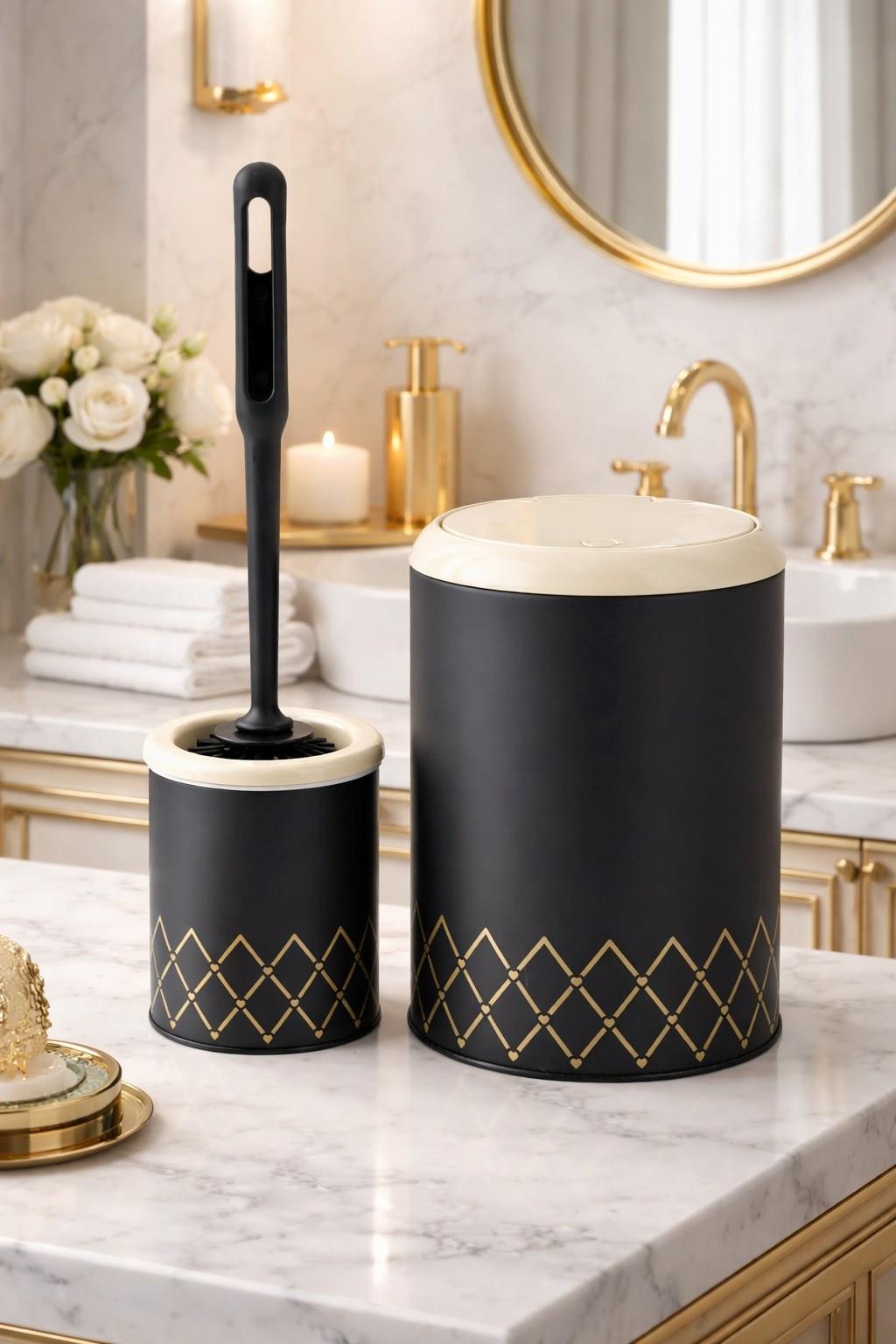 Geometrik Zikzak Desenli 2'li Banyo Seti