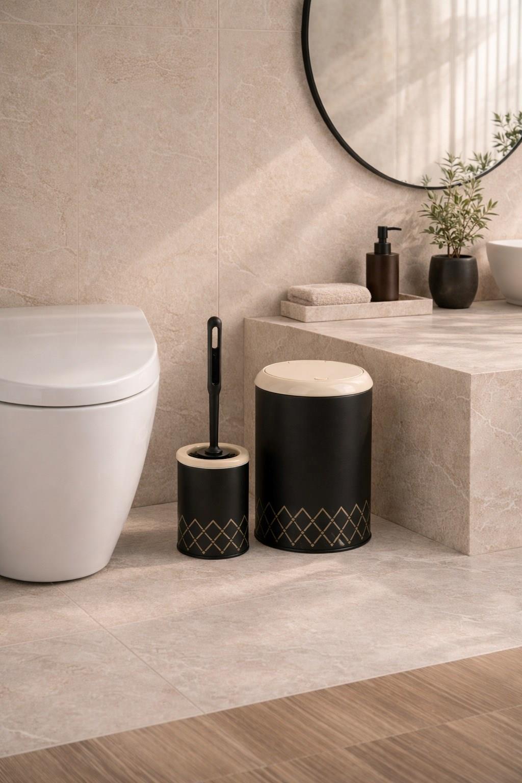 Geometrik Zikzak Desenli 2'li Banyo Seti