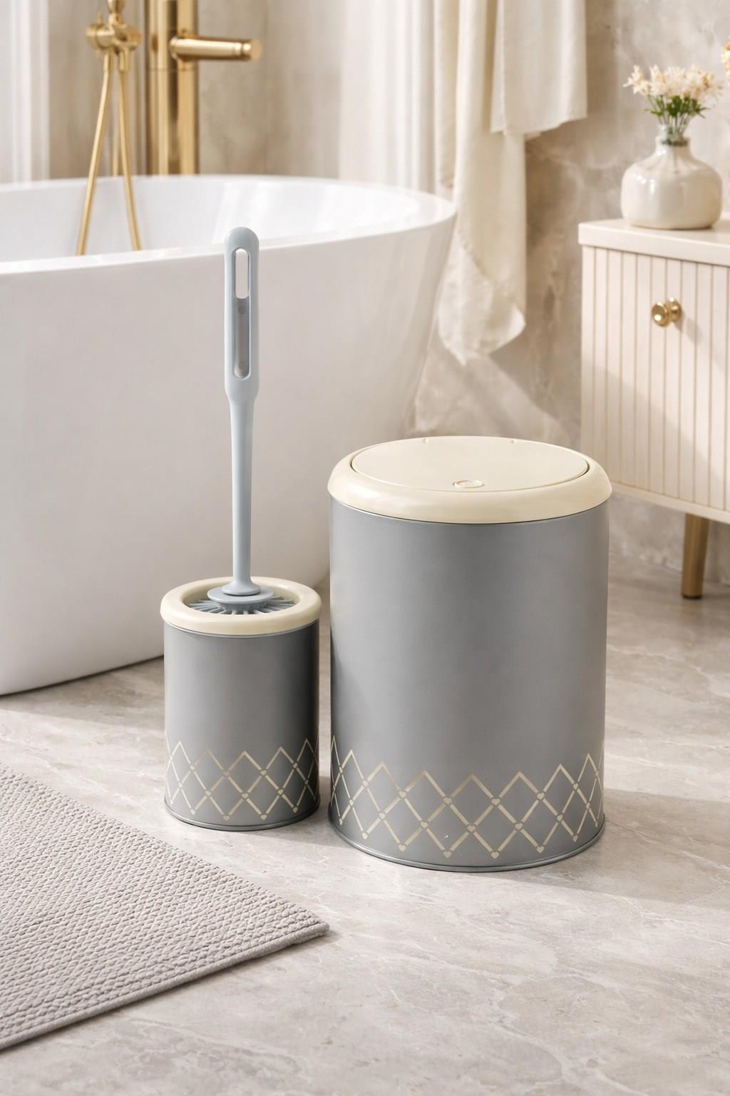 Geometrik Zikzak Desenli 2'li Banyo Seti