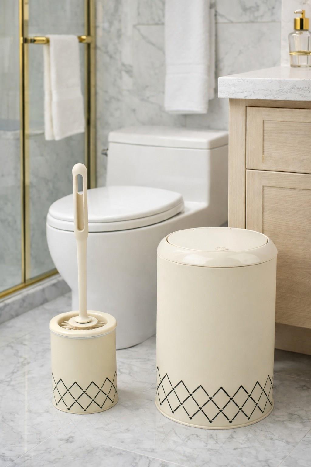 Geometrik Zikzak Desenli 2'li Banyo Seti