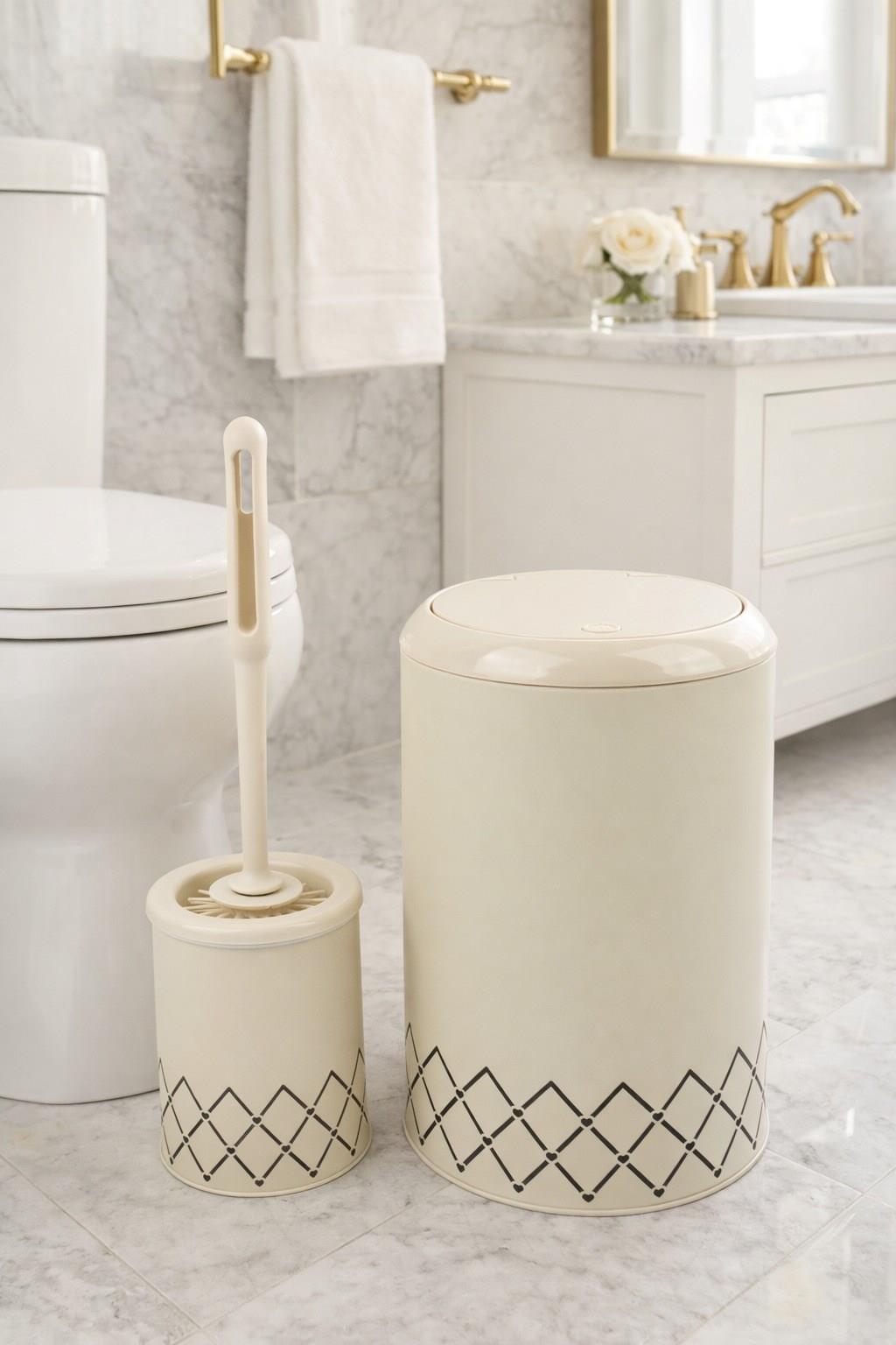 Geometrik Zikzak Desenli 2'li Banyo Seti