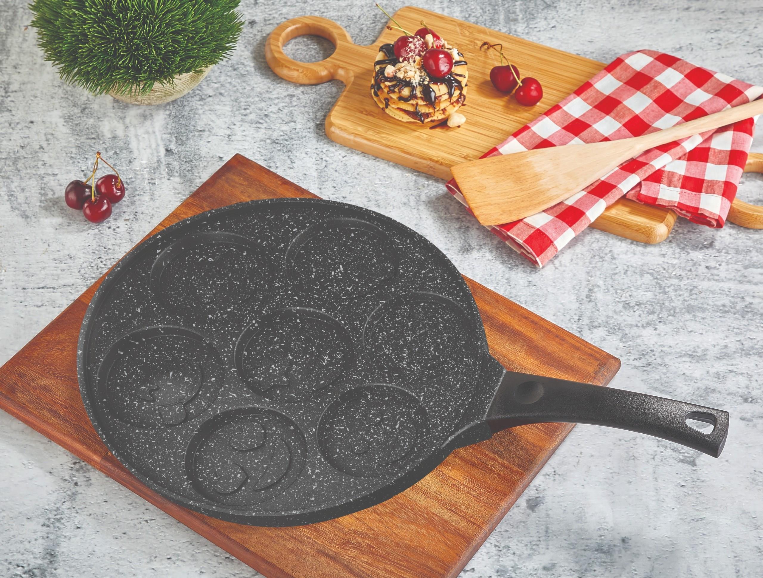 Granit Kaplama Emojili Pankek ve Krep Tavası – Yapışmaz Yüzeyli, Kahvaltılık Pişirme Tavası 28 CM