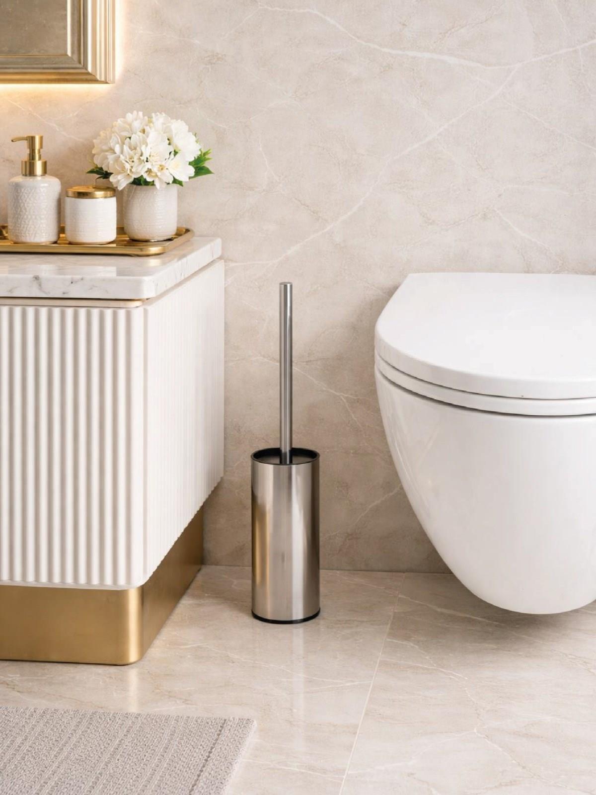 Paslanmaz Çelik İnce Silindir Tuvalet Fırçası – Modern, Şık WC Fırçası ve Standı  VICHY-7048