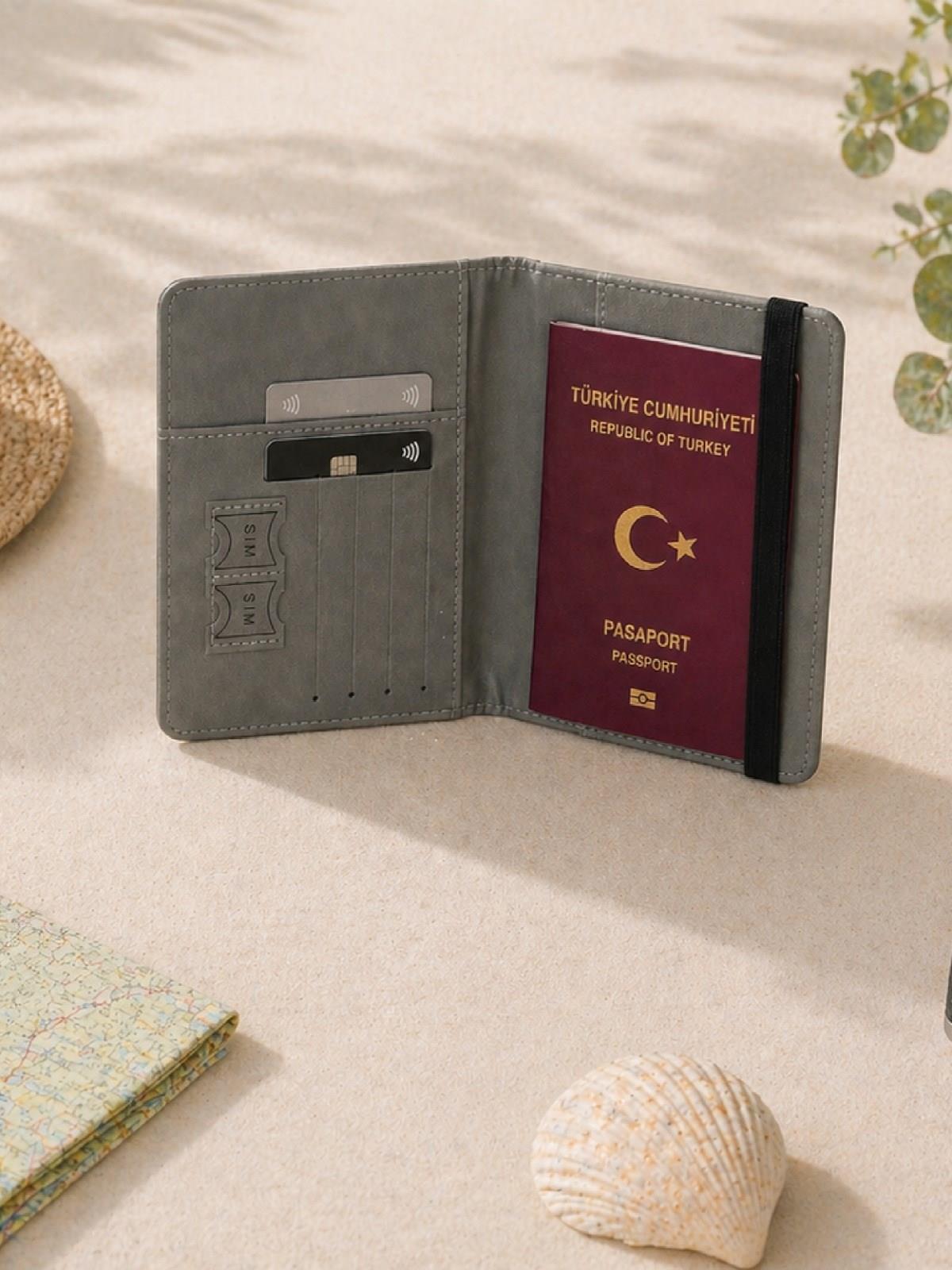 Seyahat Seti Boyun Yastığı Pasaport Kılıfı Valiz Kemeri & Etiketi 4’lü Travel Set GRİ 