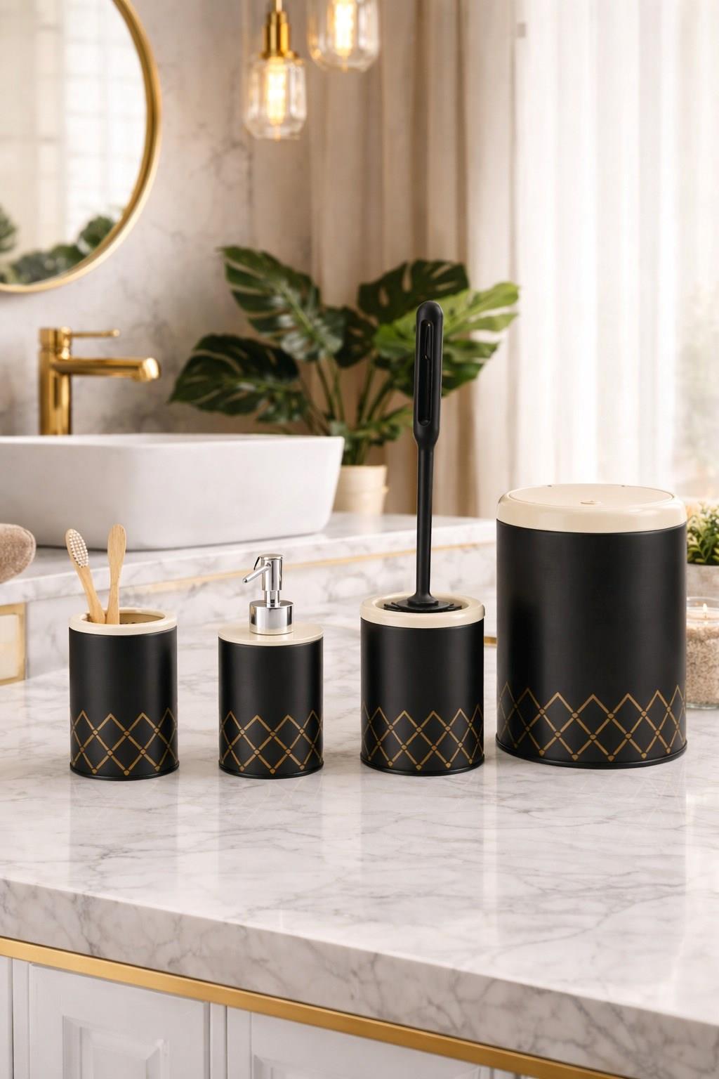 VICHY Geometrik Zikzak Desenli 4’lü Banyo Seti 