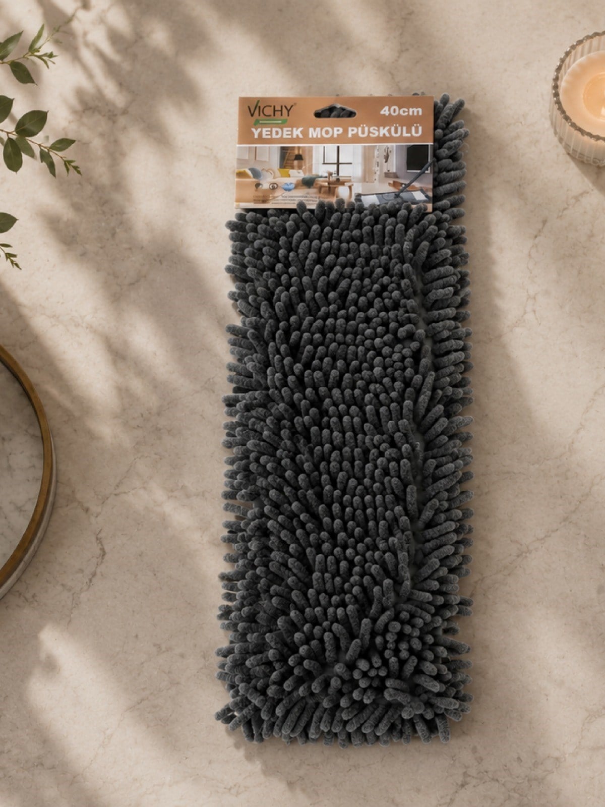 Yedek Mop Püskülü 40 Cm Şönil Mikrofiber Mop Başlığı Ultra Emici Yıkanabilir Bez VICHY-7035 