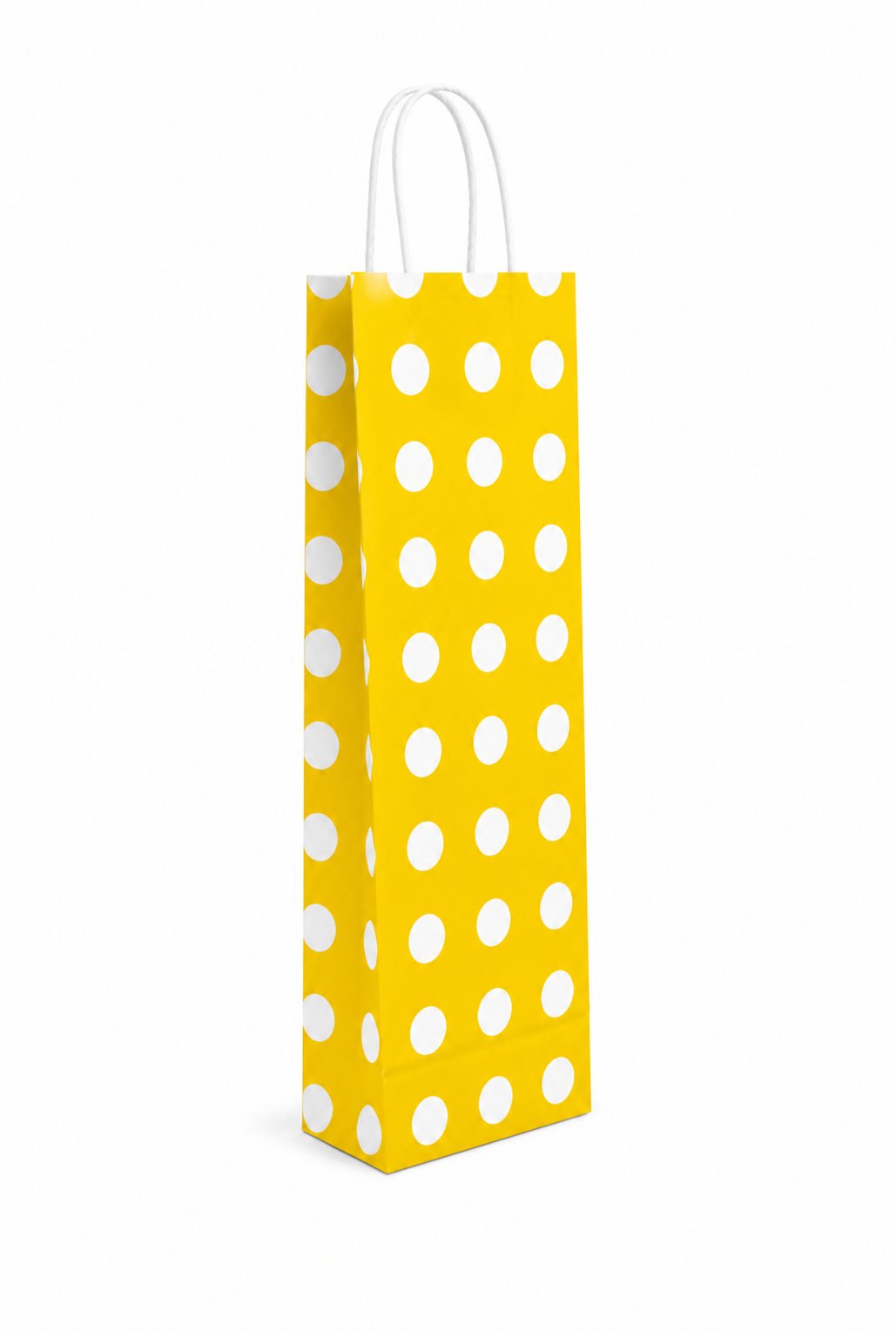 Çanta Beyaz Kraft Sarı Puantiyeli 12,5x36x8 Cm Burgu Sap Şişe Çantası