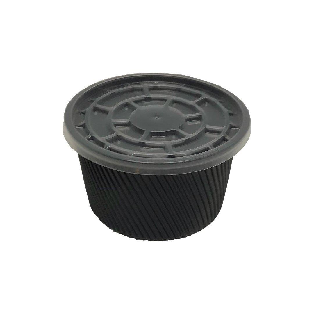 Çorba Kase Tırtıklı Siyah Plastik Kap+Kapak 14 OZ