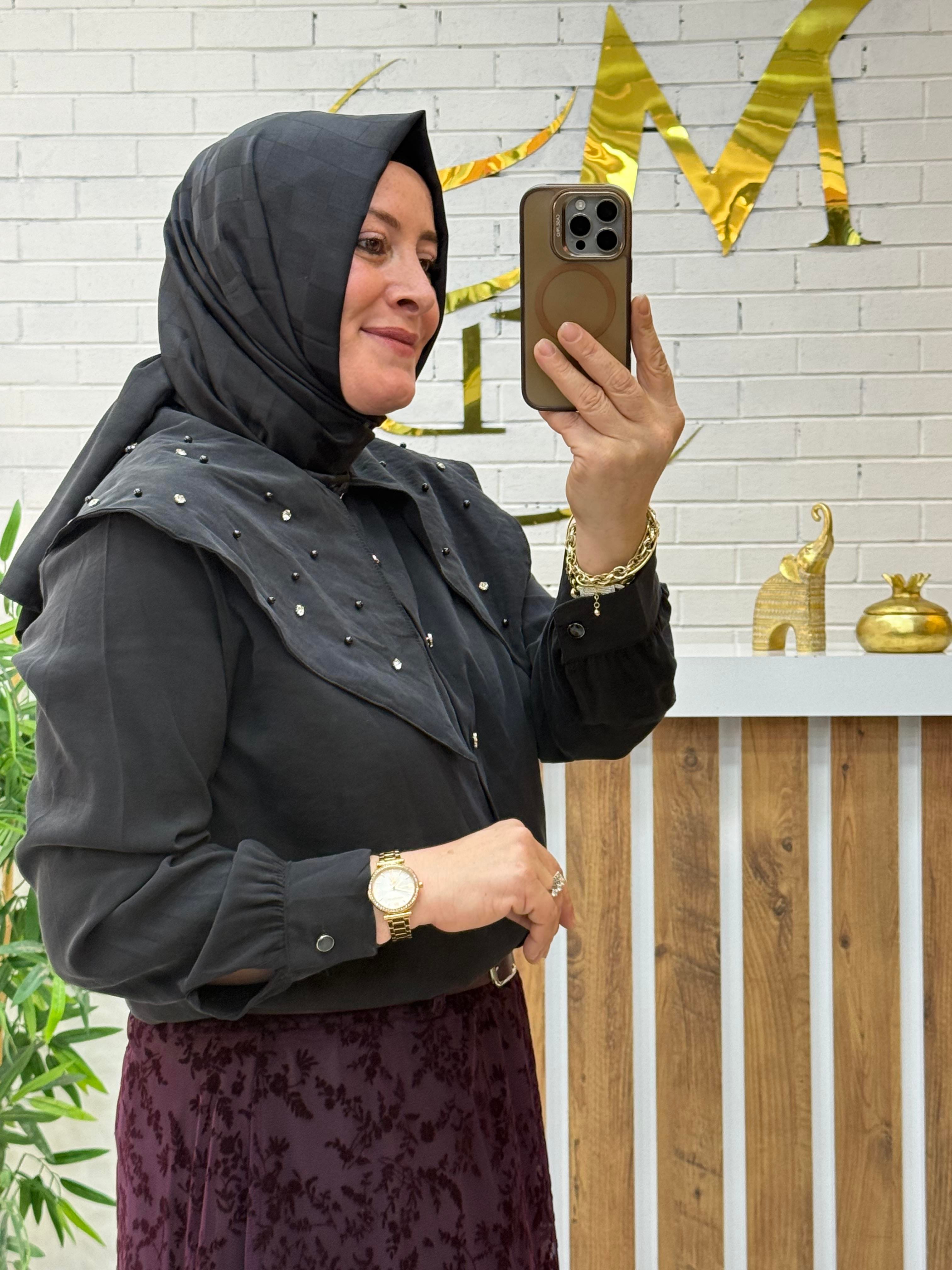 İNCİ ÇAKMA YAKALI KUPRA GÖMLEK