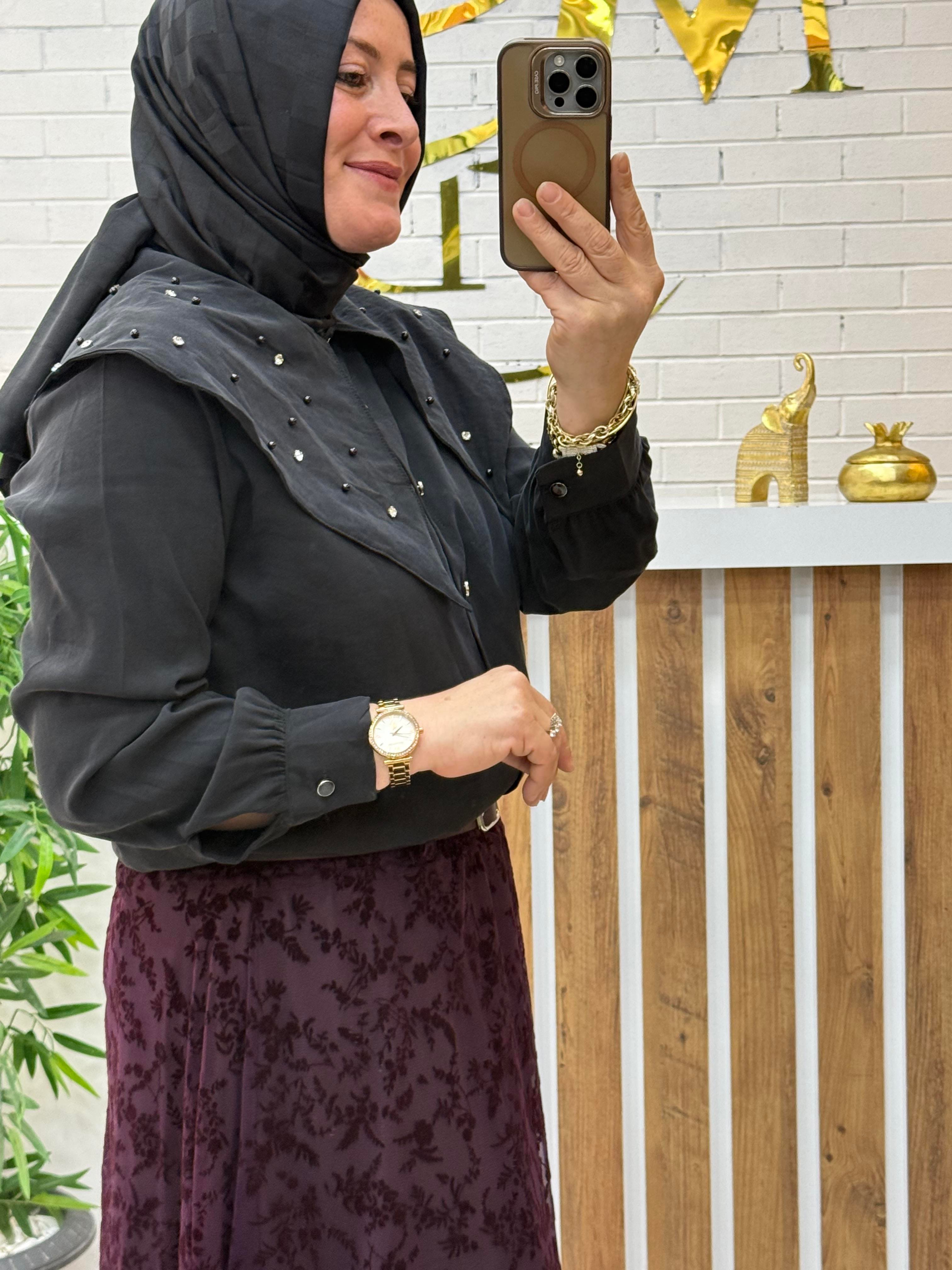 İNCİ ÇAKMA YAKALI KUPRA GÖMLEK