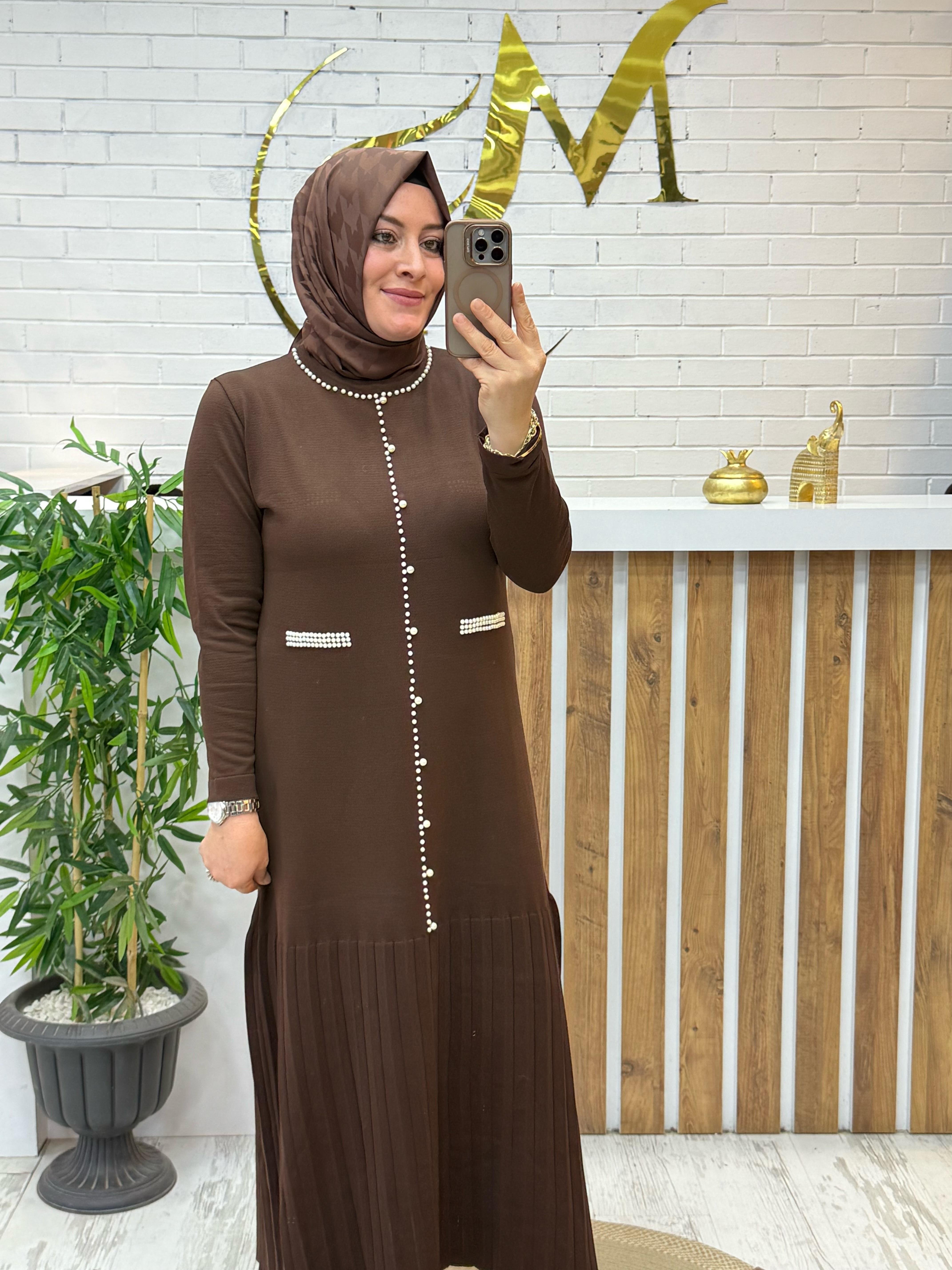 İNCİLİ SOĞUK MERSERİZE ELBİSE