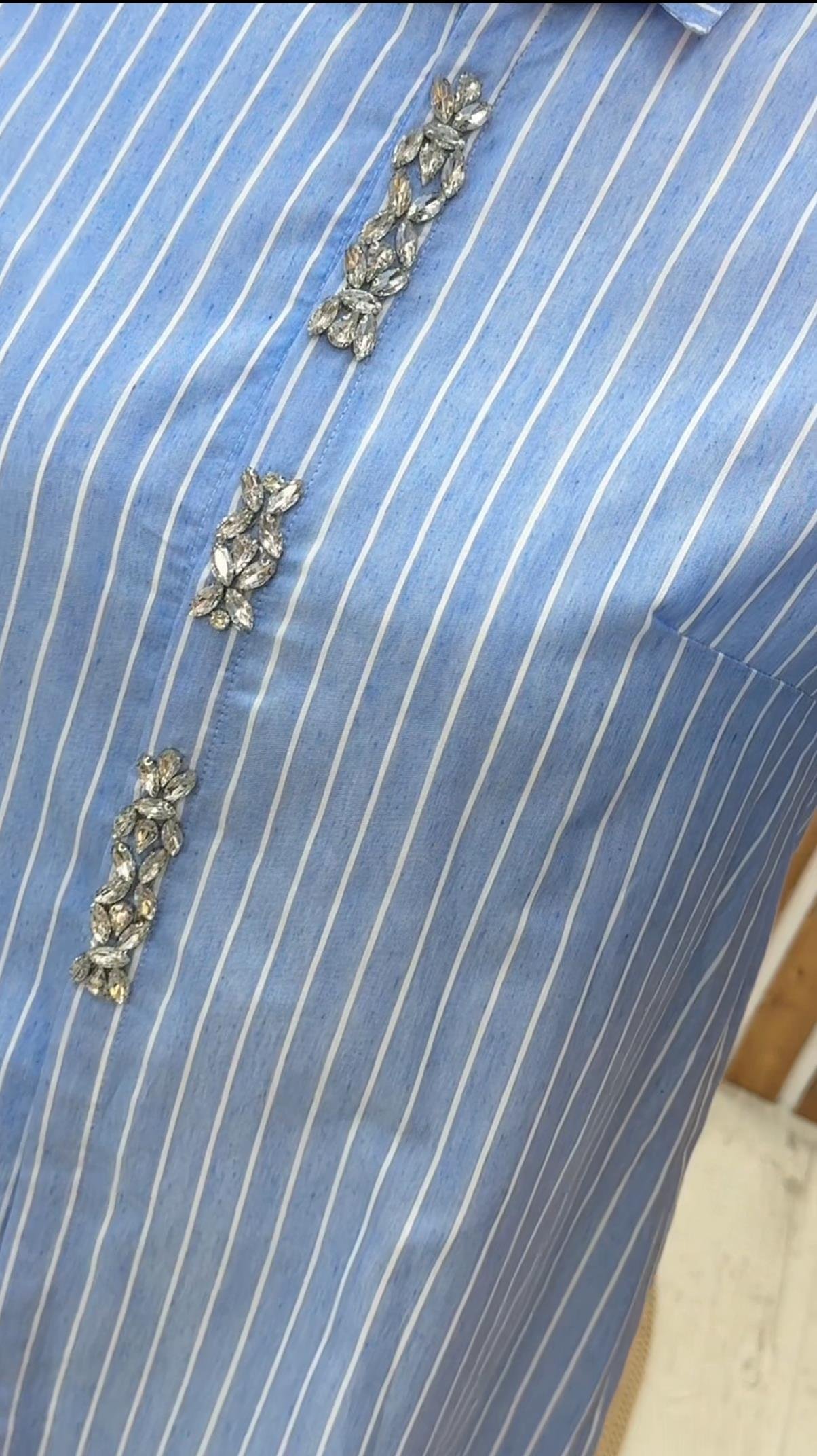 Önü Taşlı Çizgili Tunik