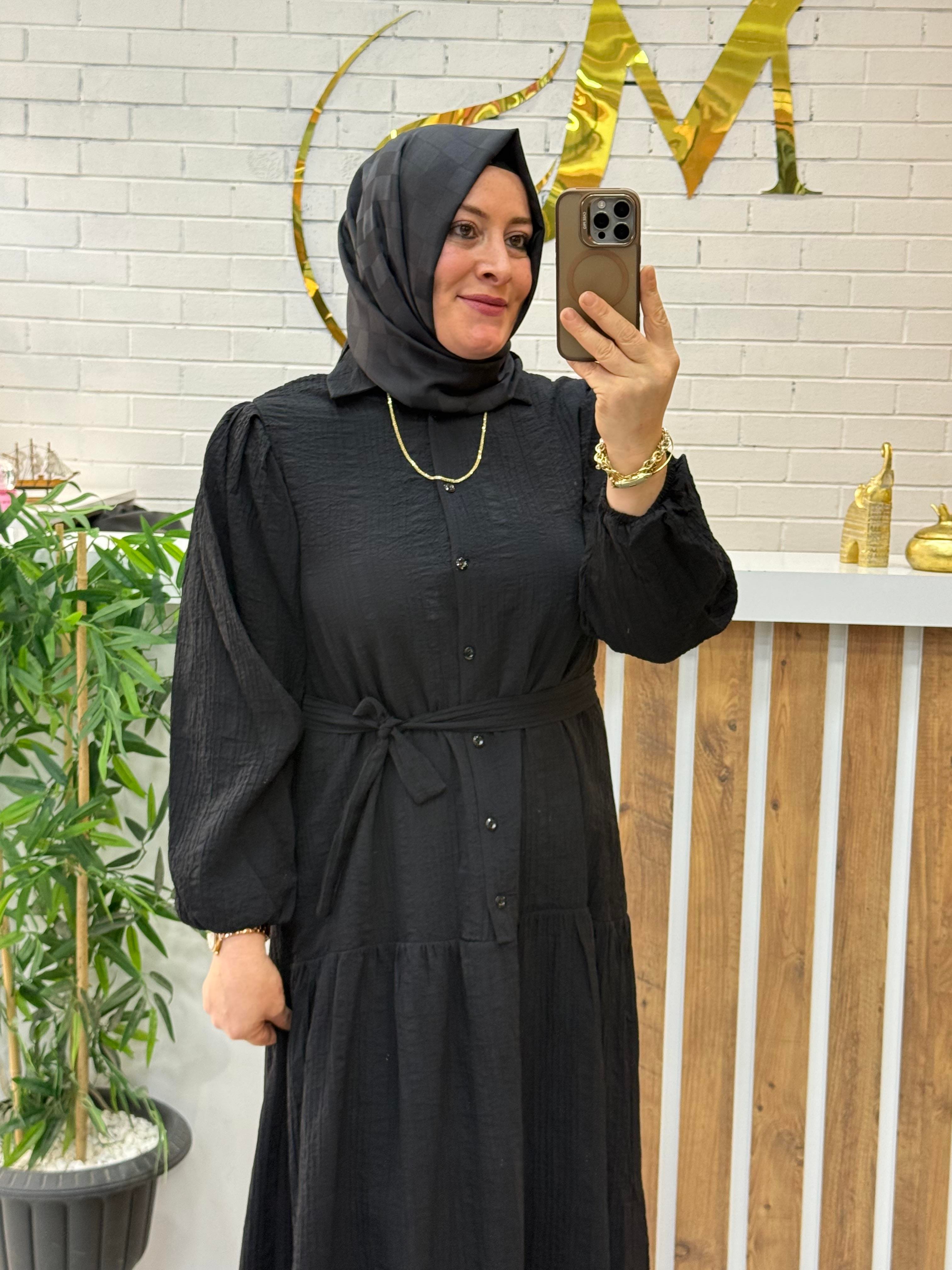 SEYYAR KUŞAKLI ASTARLI ÇİLEK ELBİSE