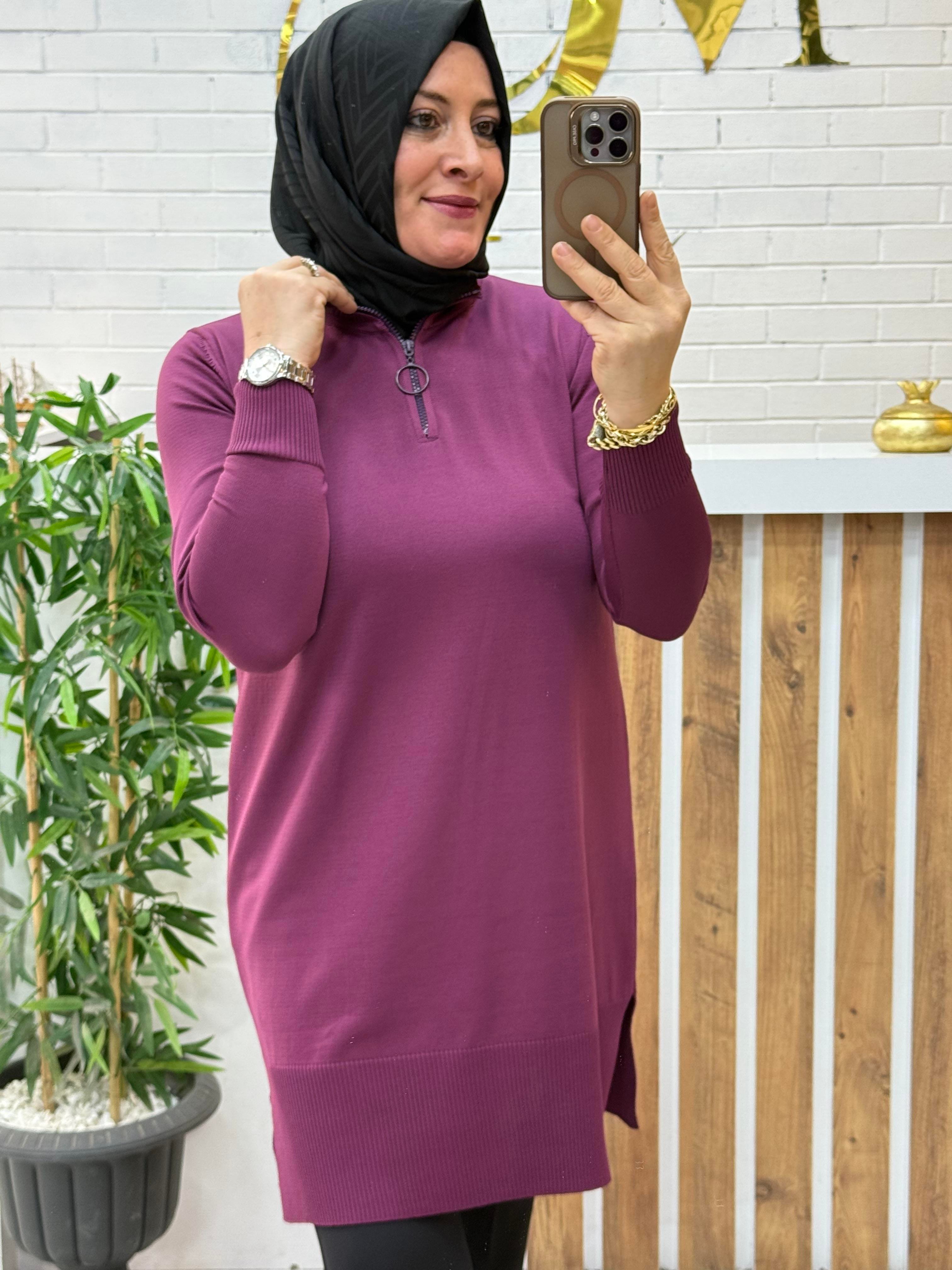 YAKASI FERMUARLI MERSERİZE TUNİK