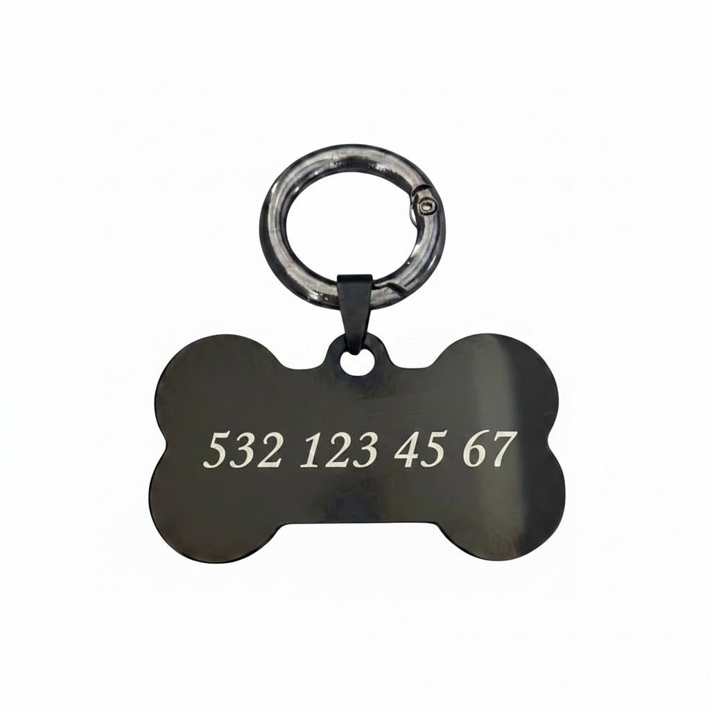 Premium Çelik Kemik Köpek Künyesi Kişiye Özel İsimlik Antrasit Kemik