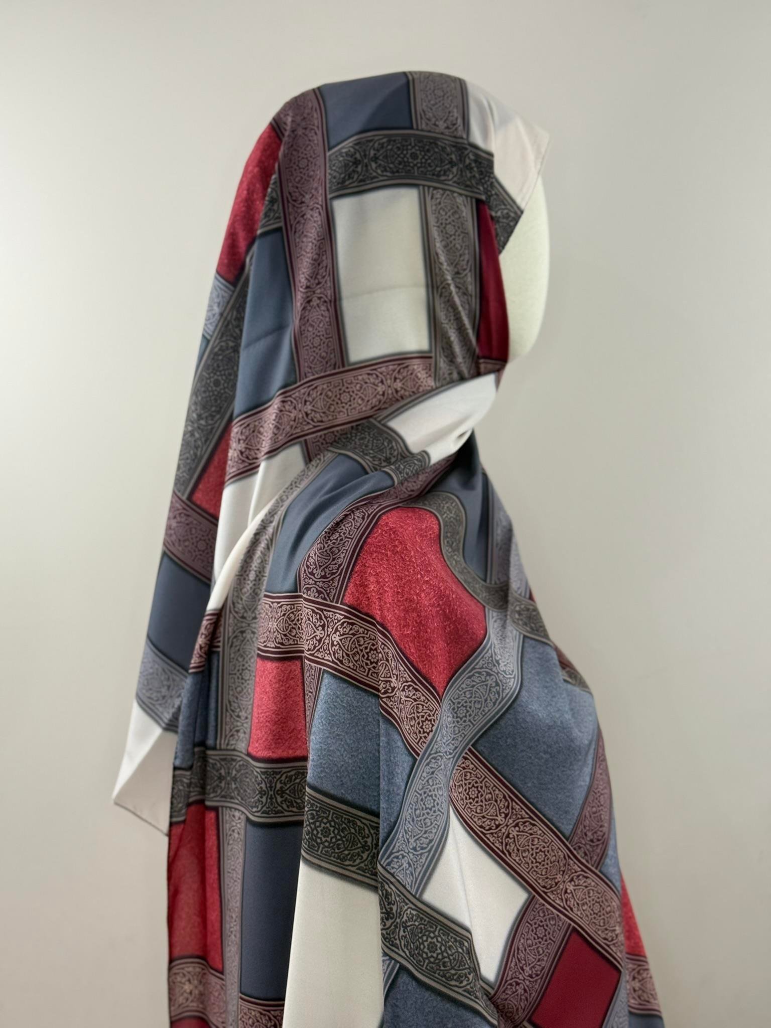 Levidor | Bordo Lacivert Geometrik Desenli Şal