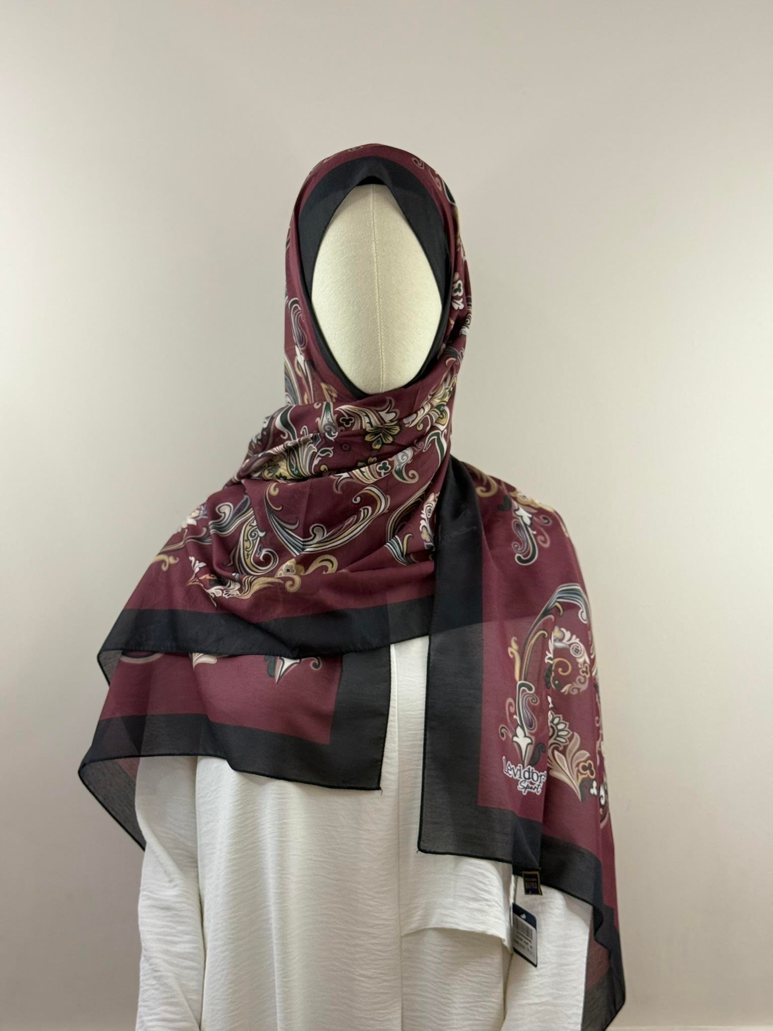Levidor Etnik Desenli Şal - Bordo Sarı