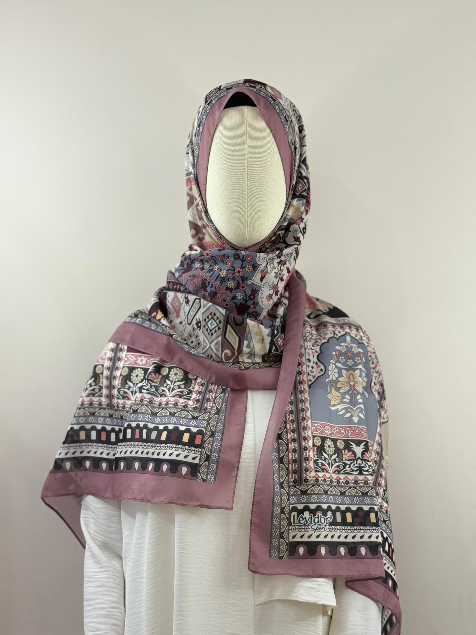 Levidor | Etnik Desenli Şal - Pudra Bordo