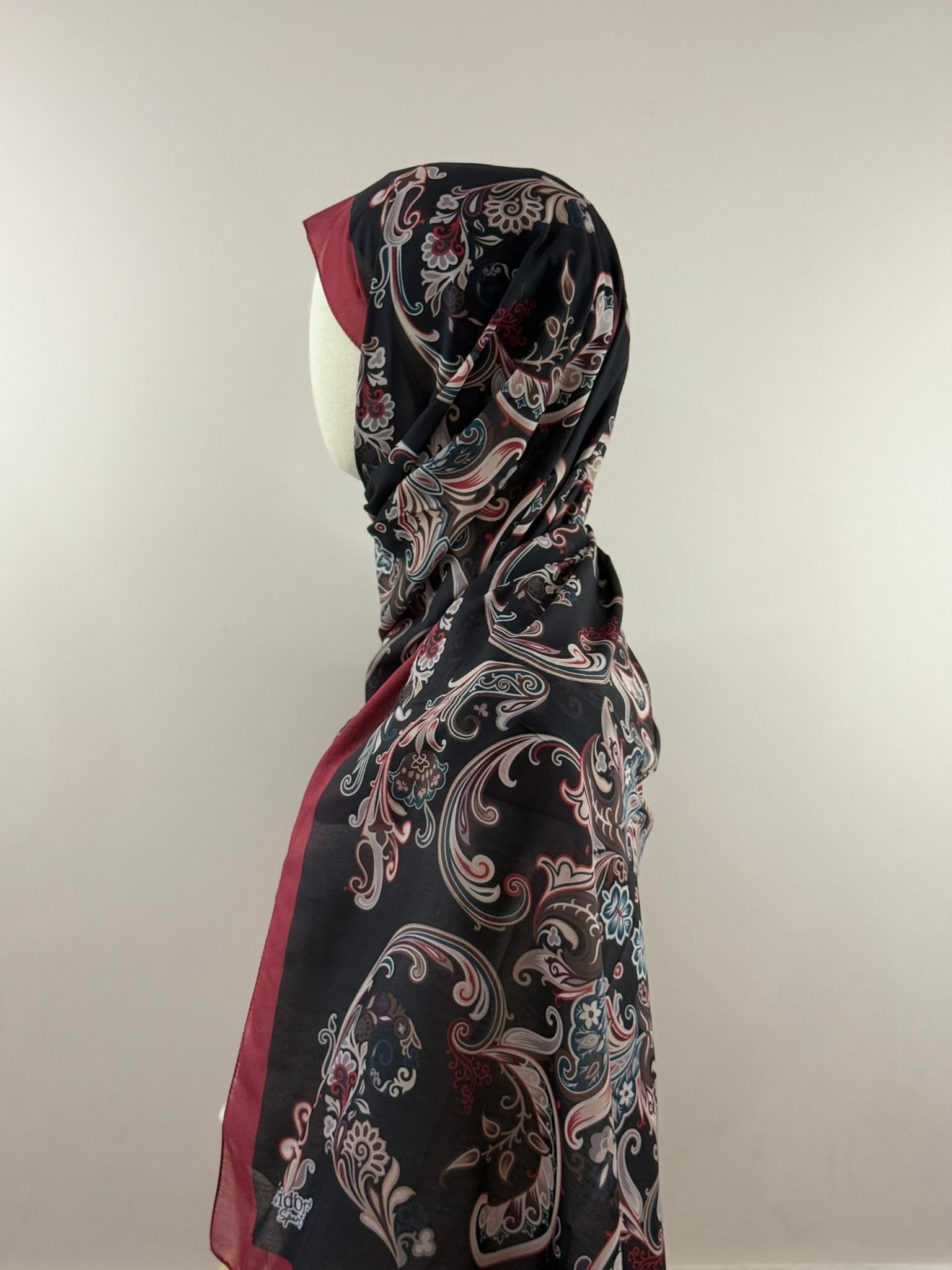 Levidor | Etnik Desenli Şal - Siyah Bordo