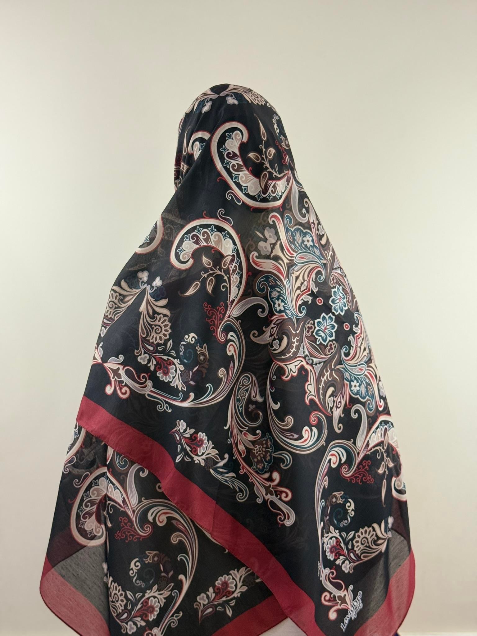 Levidor | Etnik Desenli Şal - Siyah Bordo