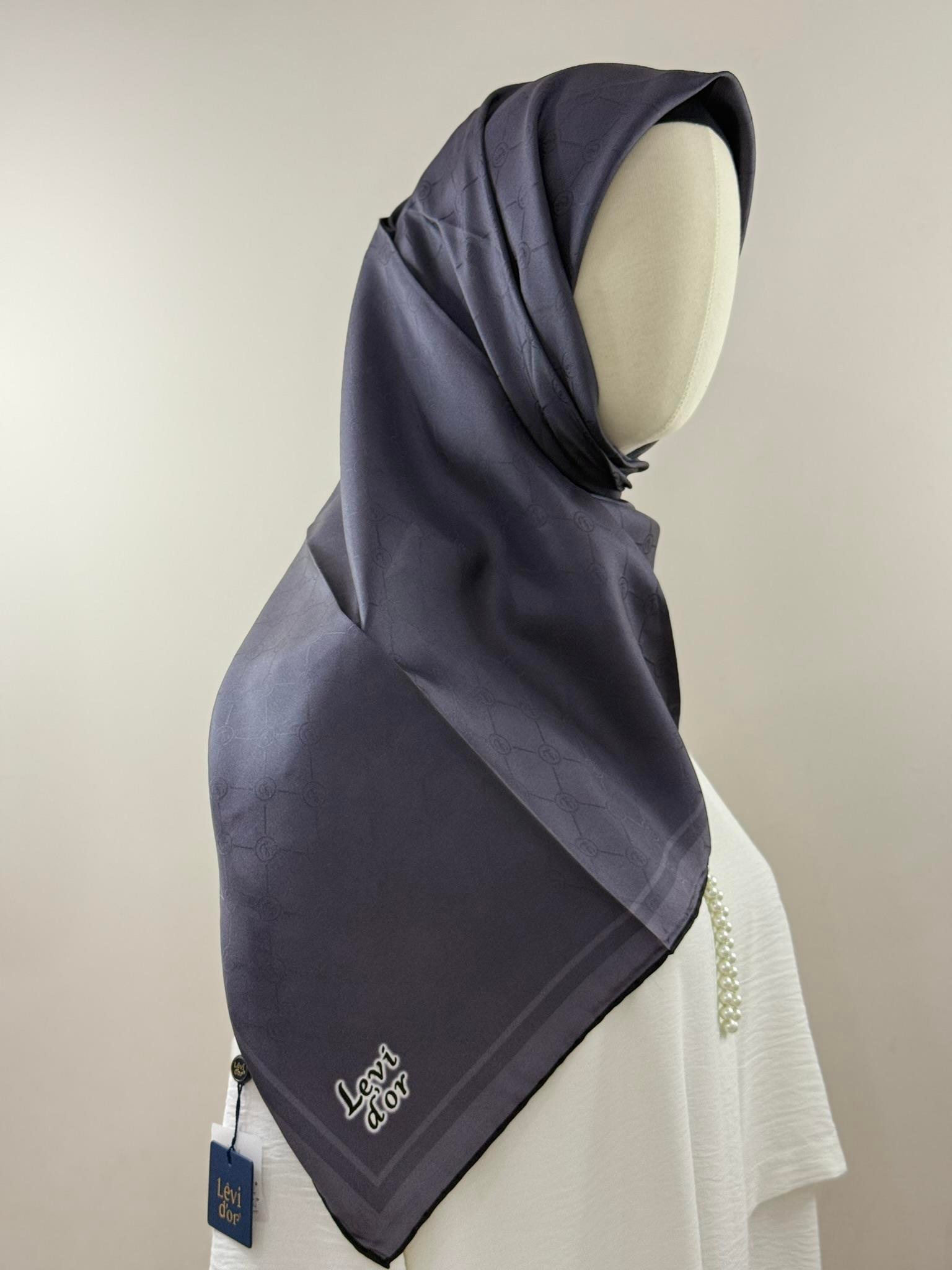 Levidor | Füme Mor Monogram Twill İpek Eşarp