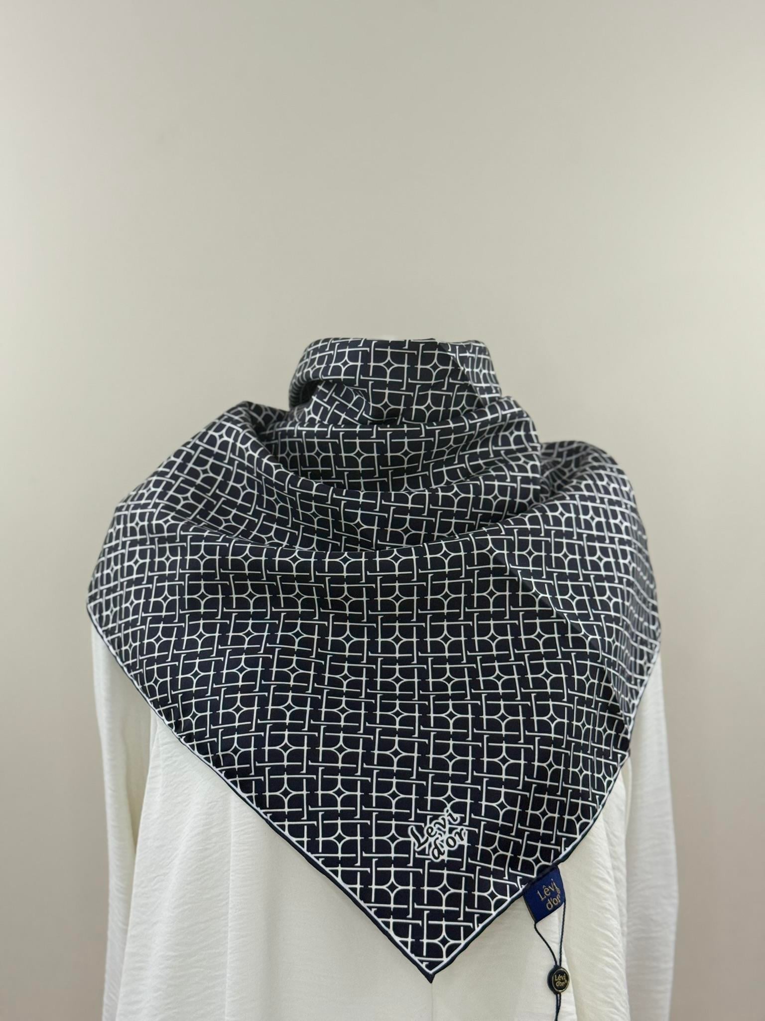 Levidor | Lacivert Zen Geometri Twill İpek Eşarp