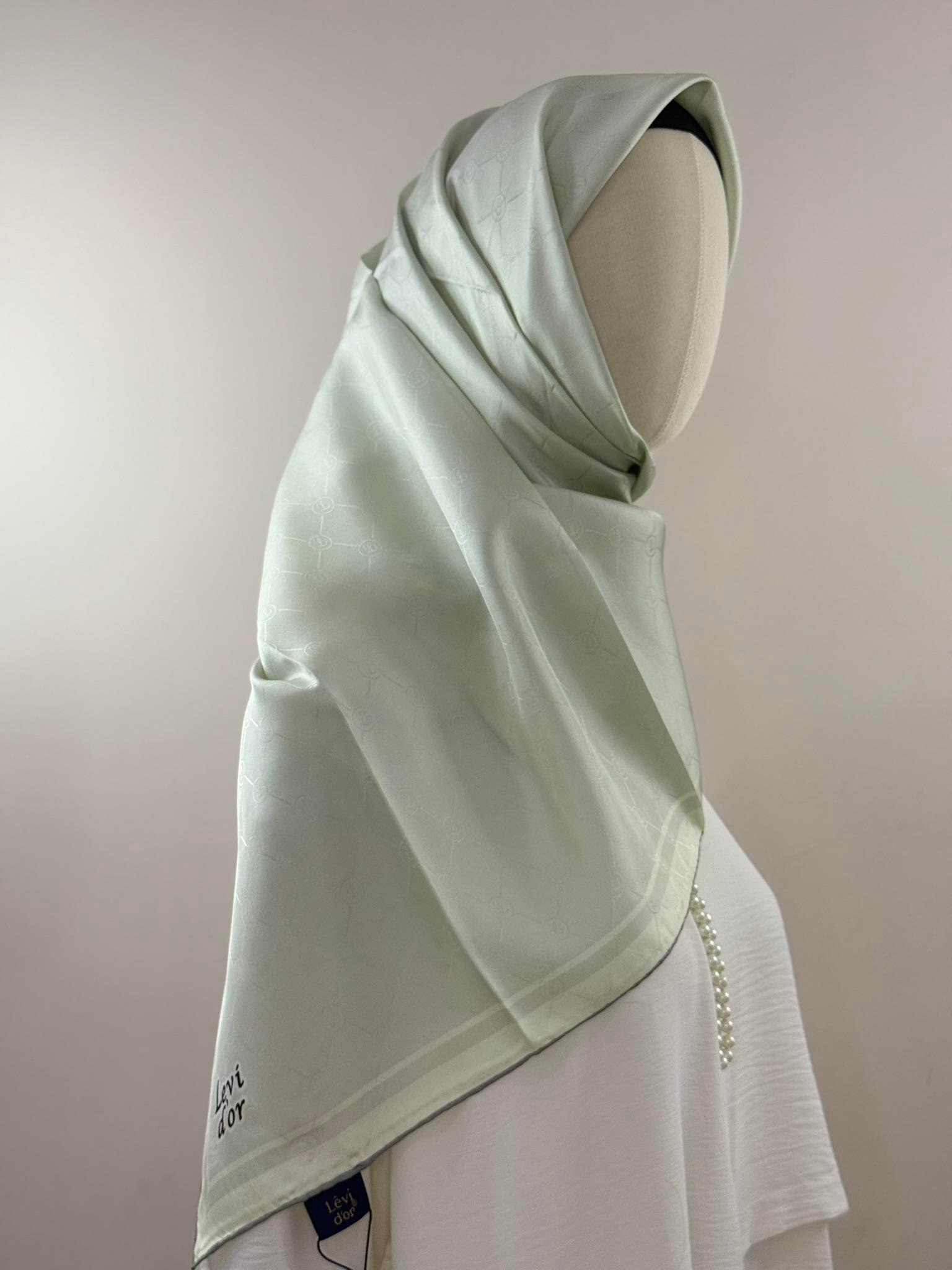 Levidor | Mint Yeşili Monogram Twill İpek Eşarp