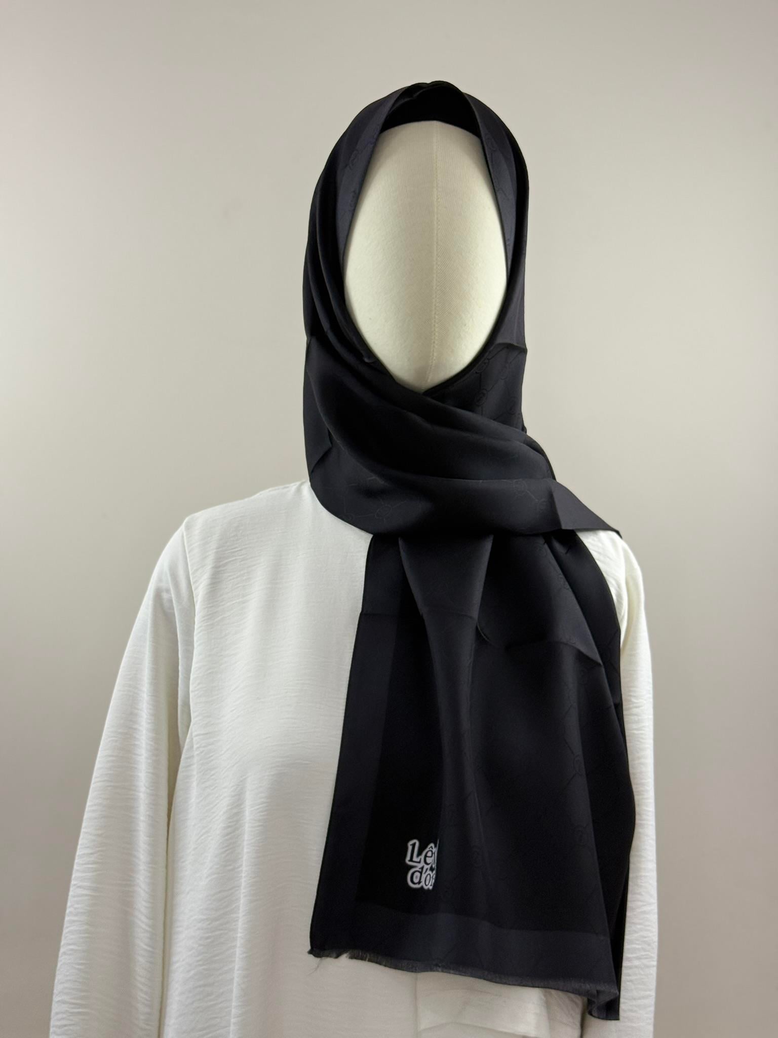 Levidor | Siyah Petek Desen Monogram İpek Şal