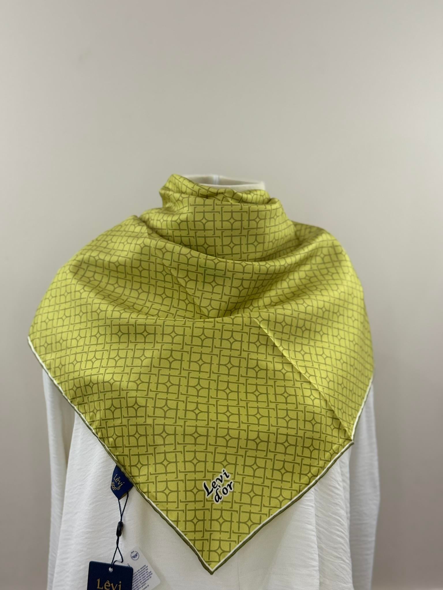 Levidor | Yeşil Hardal Zen Geometri Twill İpek Eşarp