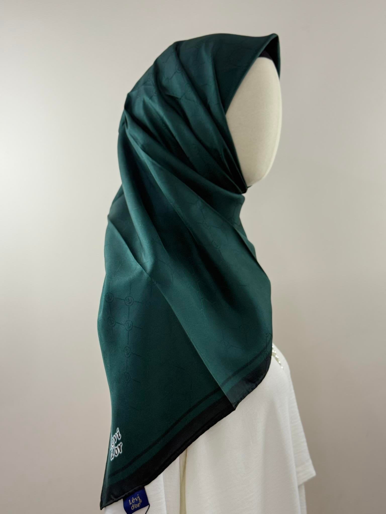 Levidor | Zümrüt Yeşili Monogram Twill İpek Eşarp