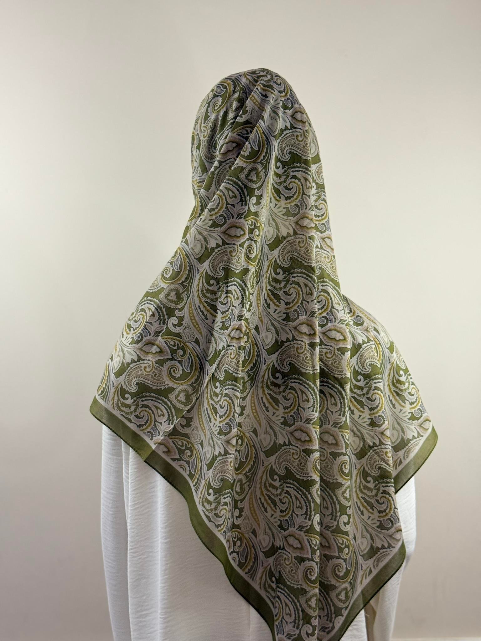 Silk Home | Nariya Şal - Zeytin Yeşili Krem