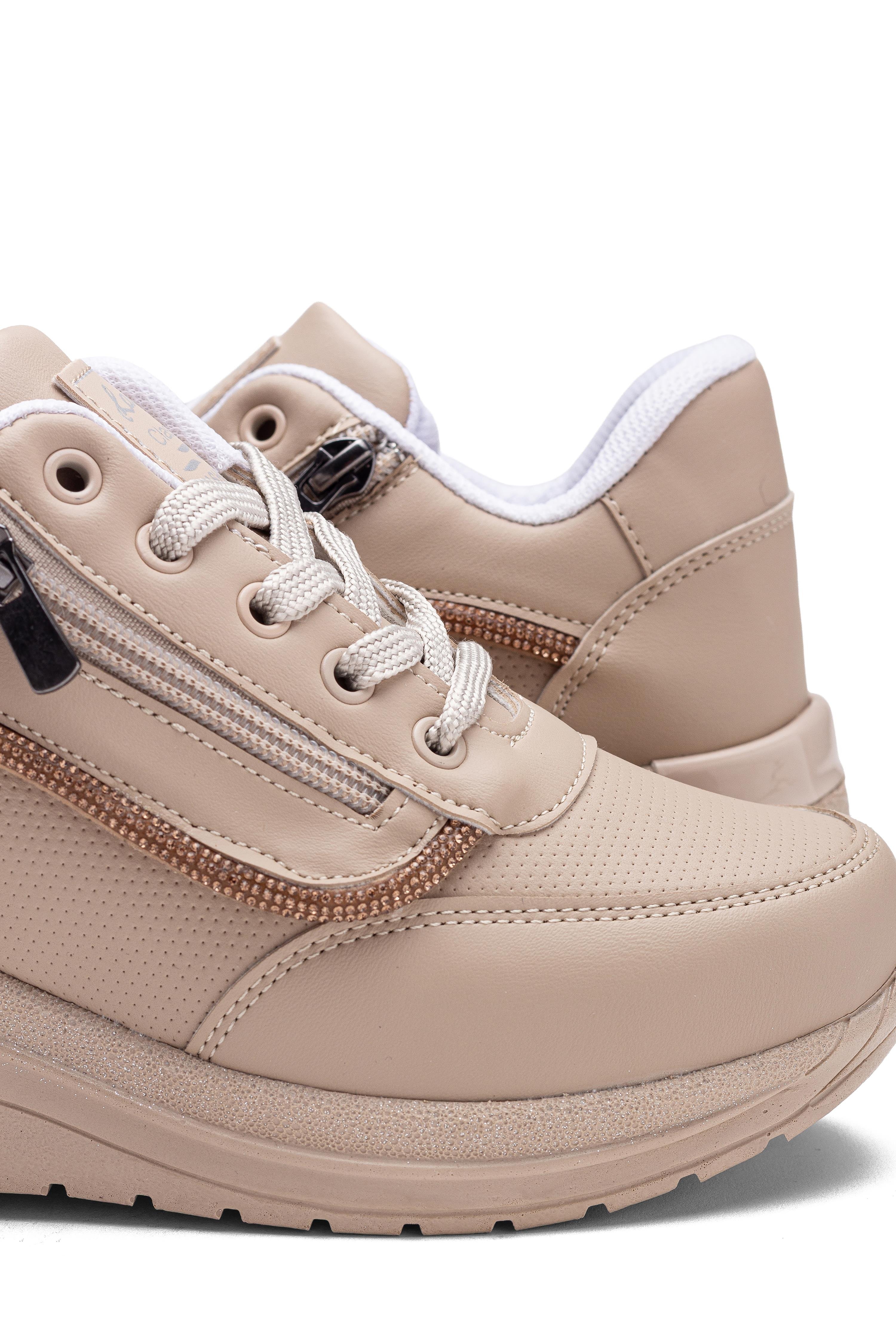 Kadın Taşlı Rahat Kalıp Kalın Topuklu Spor Ayakkabı Sneaker