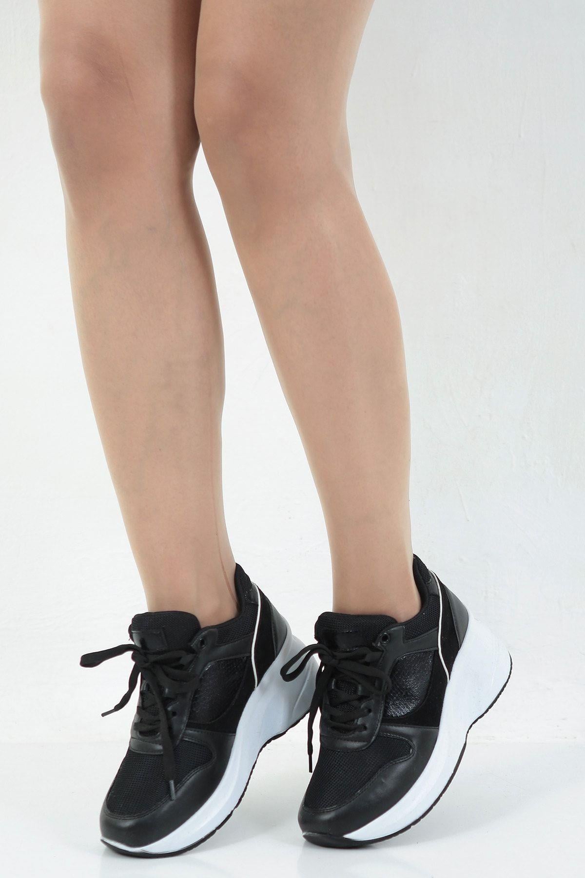 Kadın Yüksek Taban Sneaker Bağcıklı Spor Ayakkabı