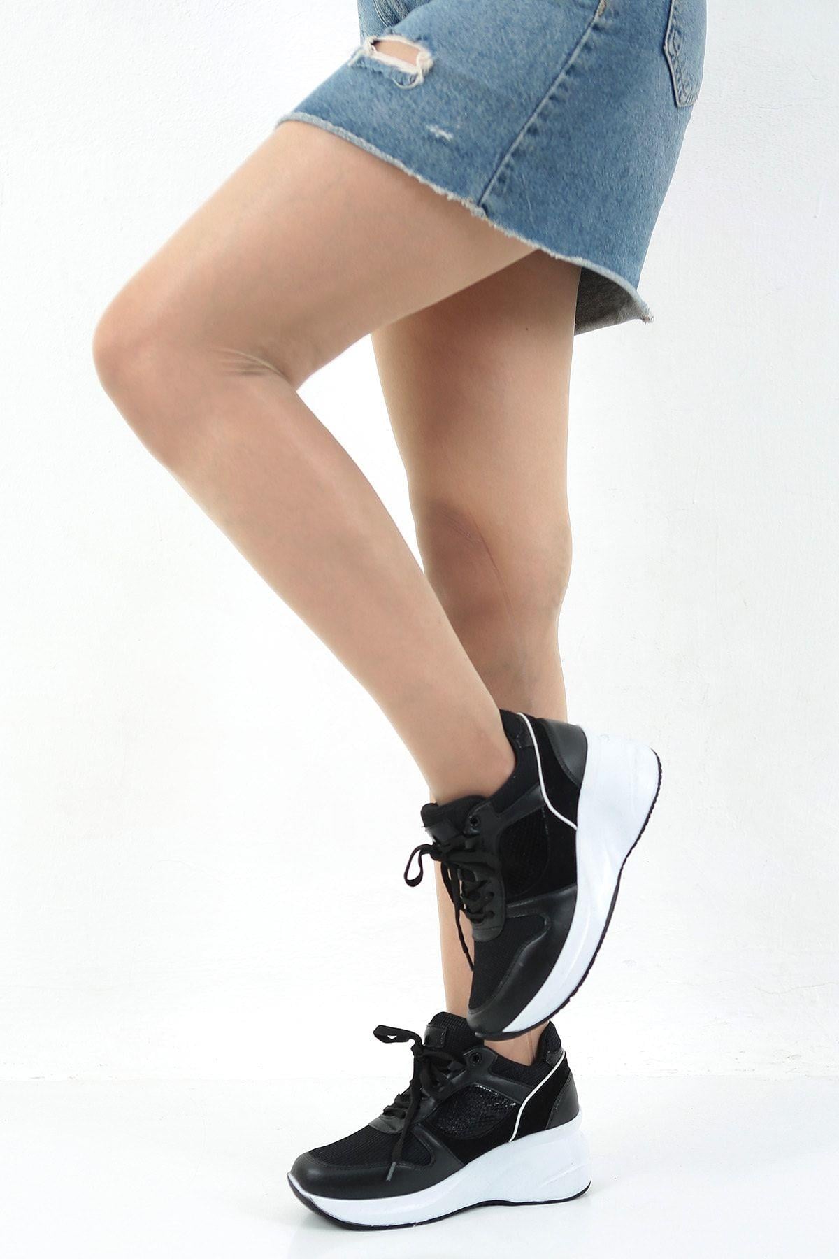 Kadın Yüksek Taban Sneaker Bağcıklı Spor Ayakkabı