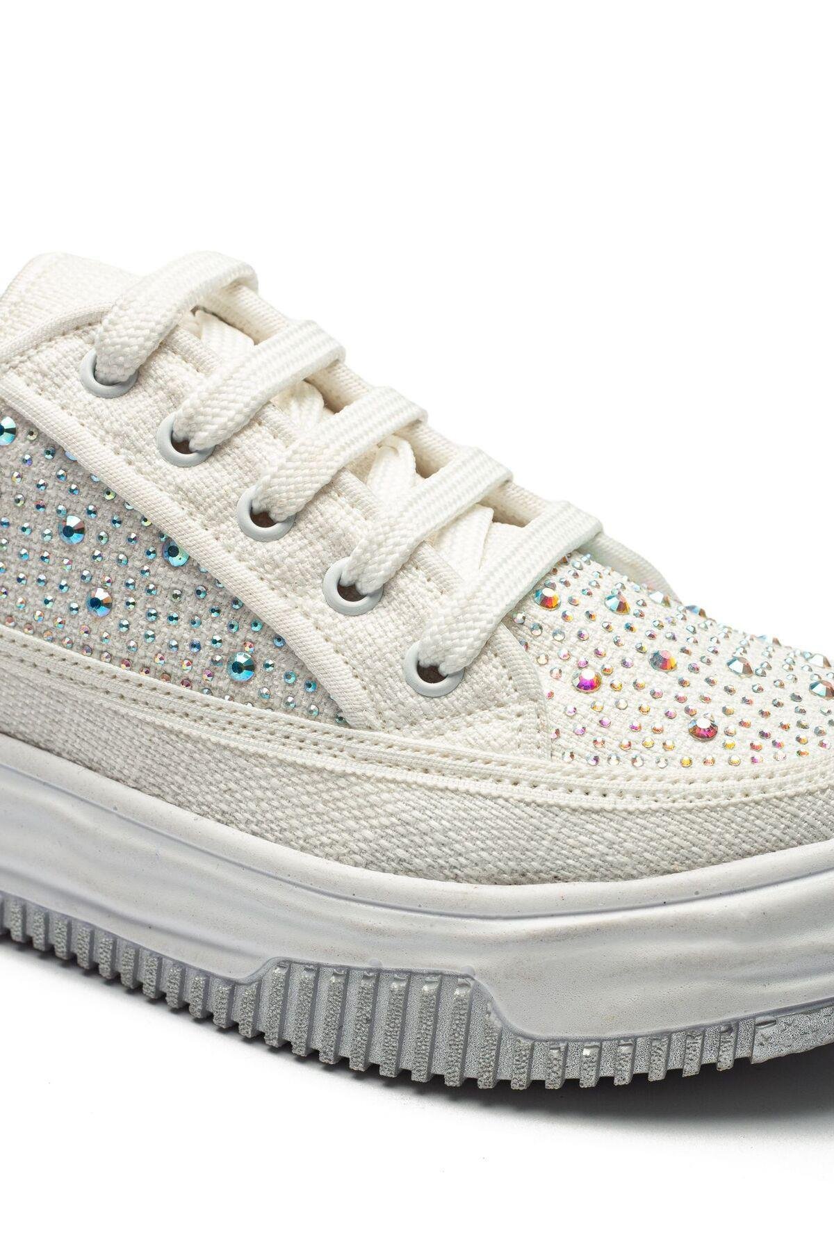 Kadın Yüksek Taban Sneaker Keten Kumaş Bağcıklı Spor Ayakkabı Hesna