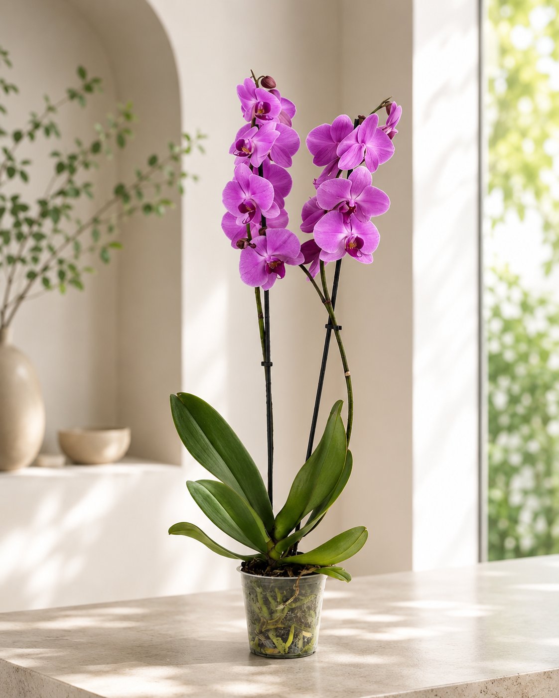 Mor Phalaenopsis Orkide – Çift Dal