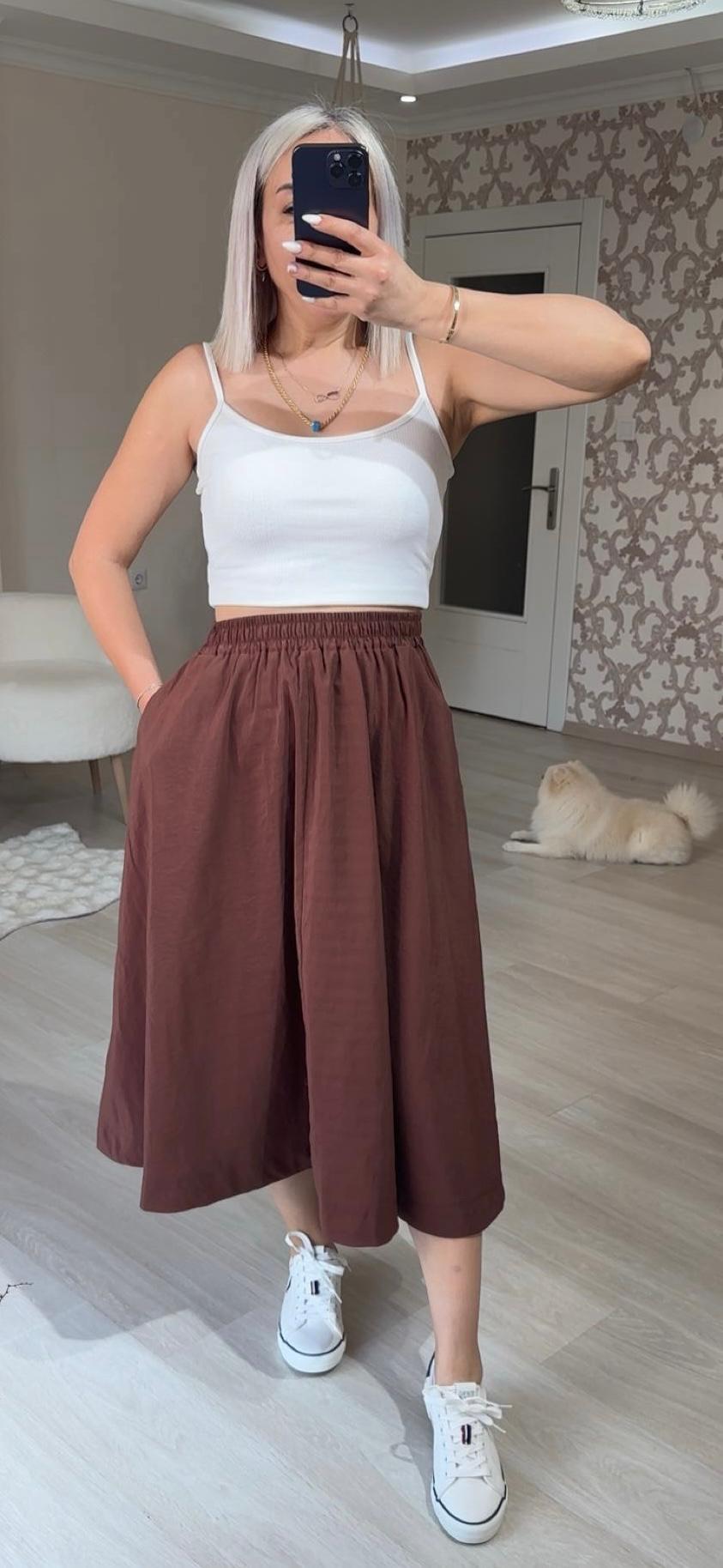 BELİ LASTİKLİ MİDİ ETEK