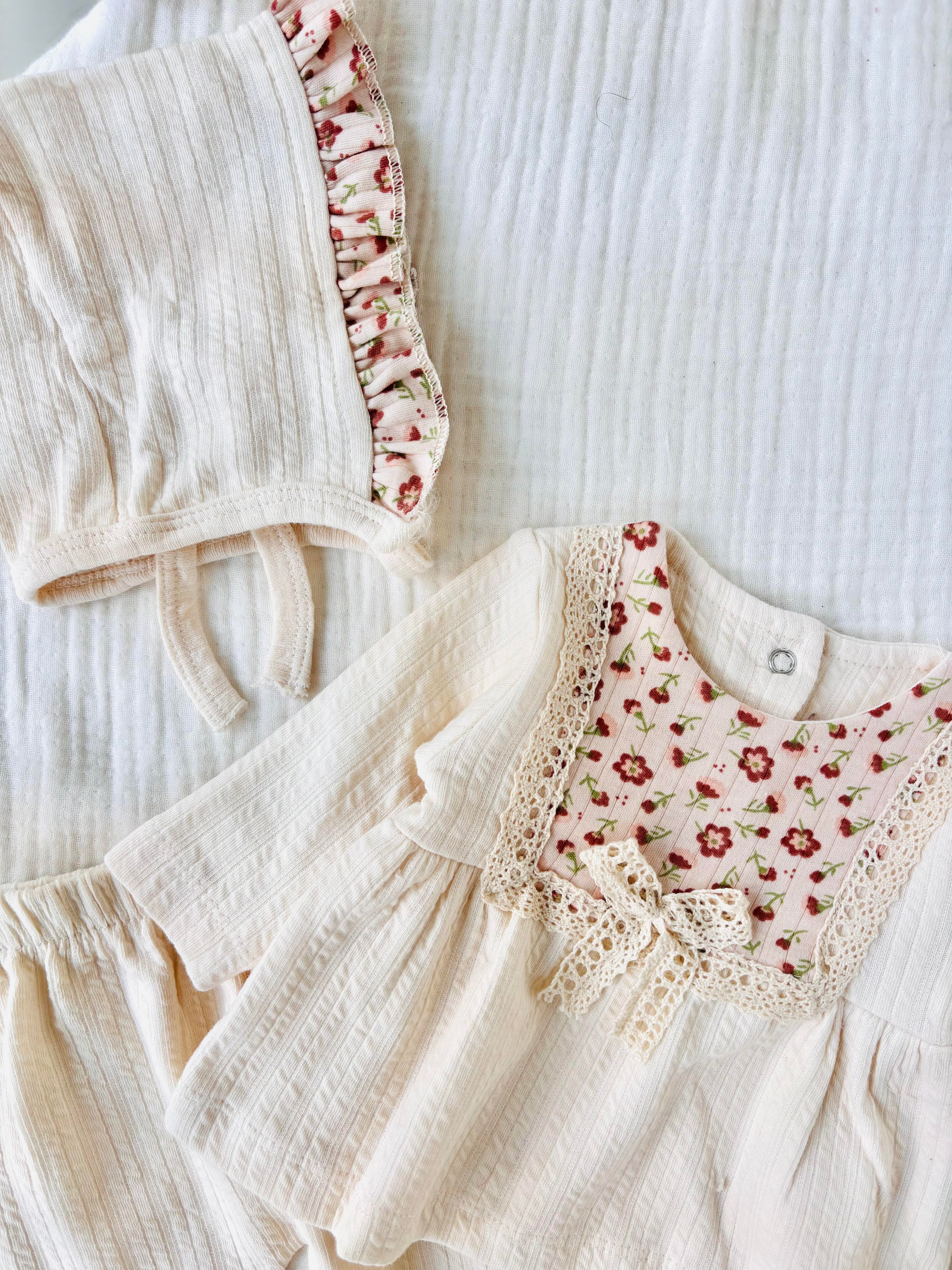 Ava Çiçekli Yenidoğan Takım - Krem