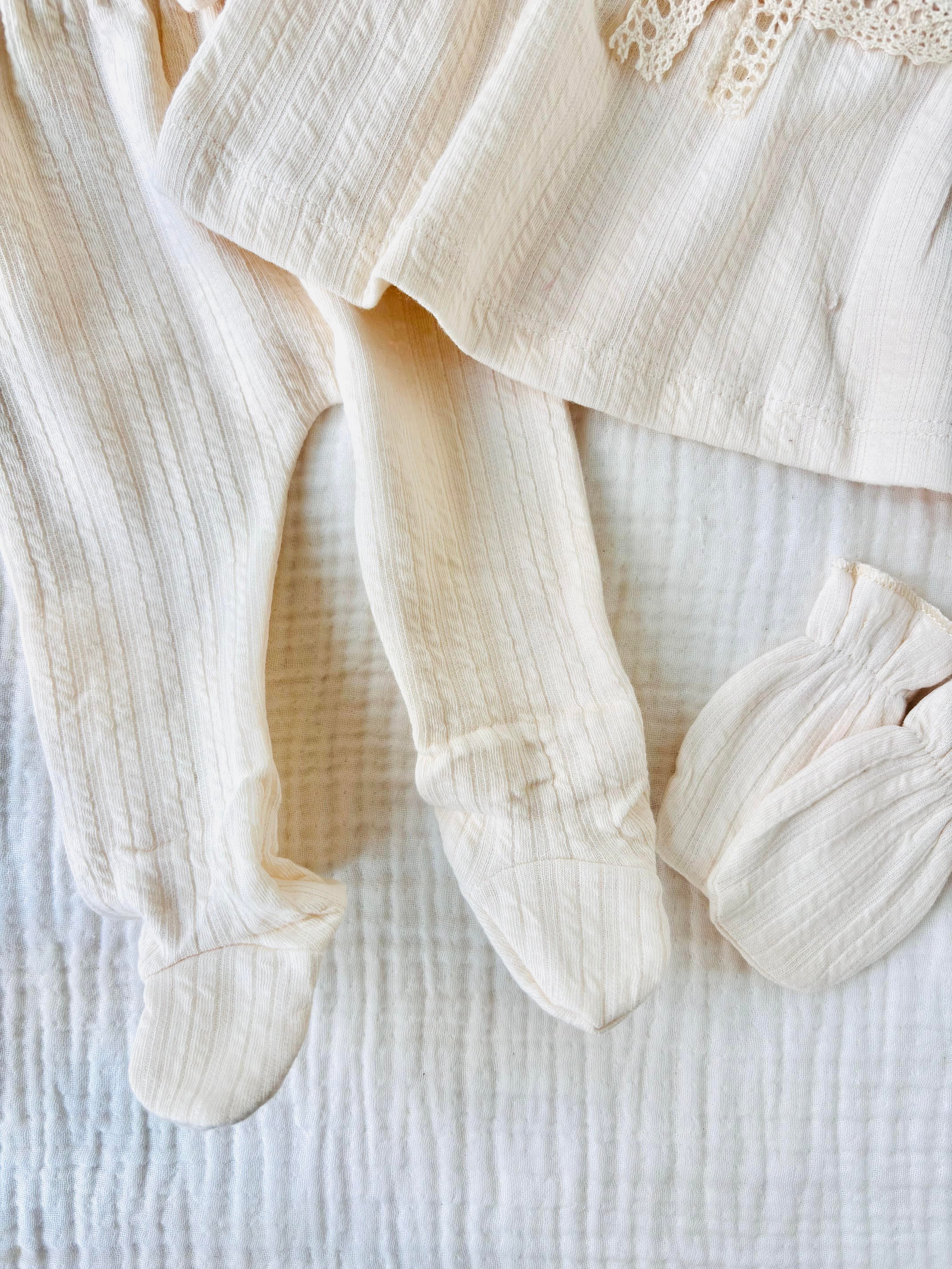 Ava Çiçekli Yenidoğan Takım - Krem