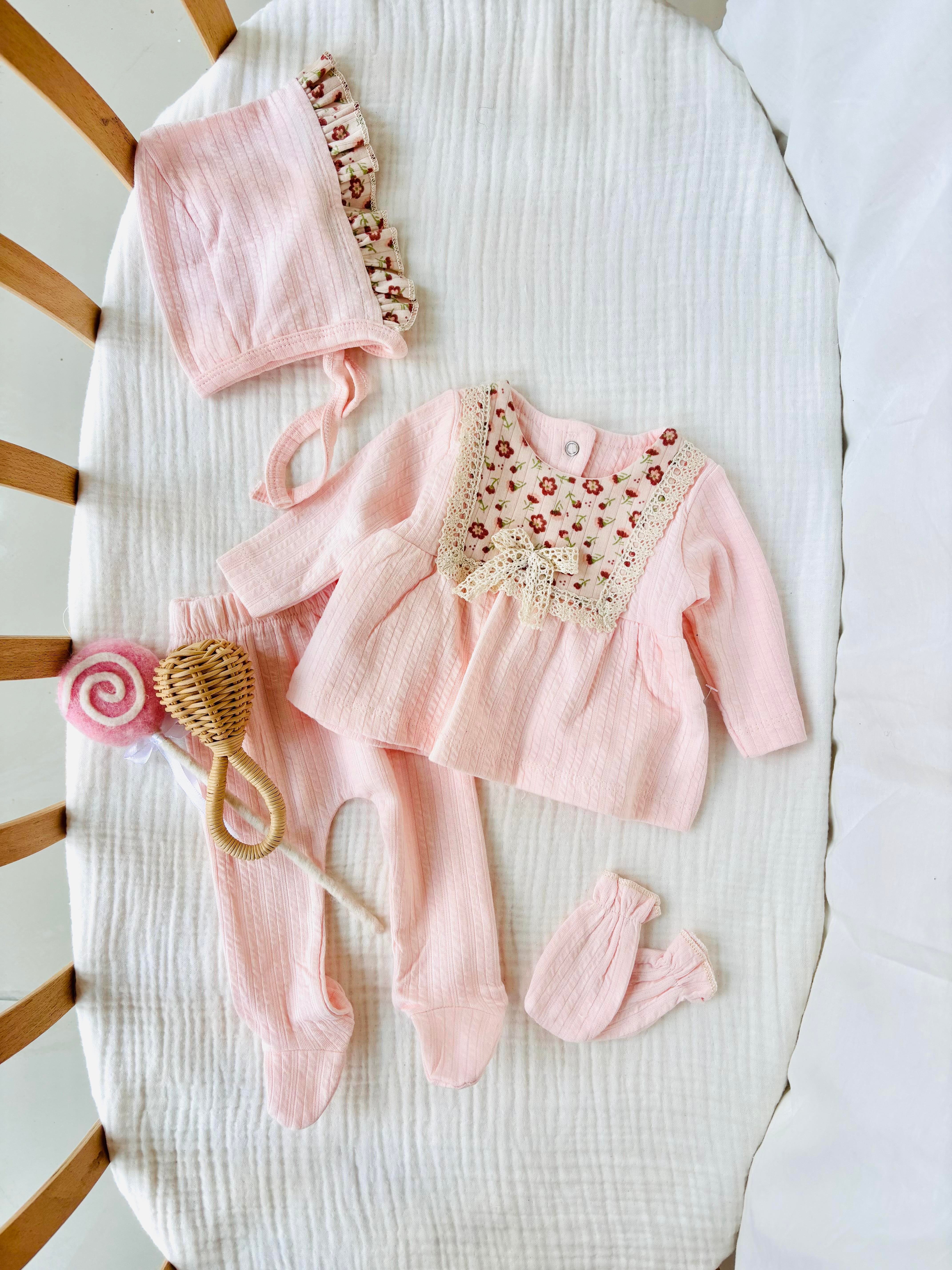 Ava Çiçekli Yenidoğan Takım - Pembe